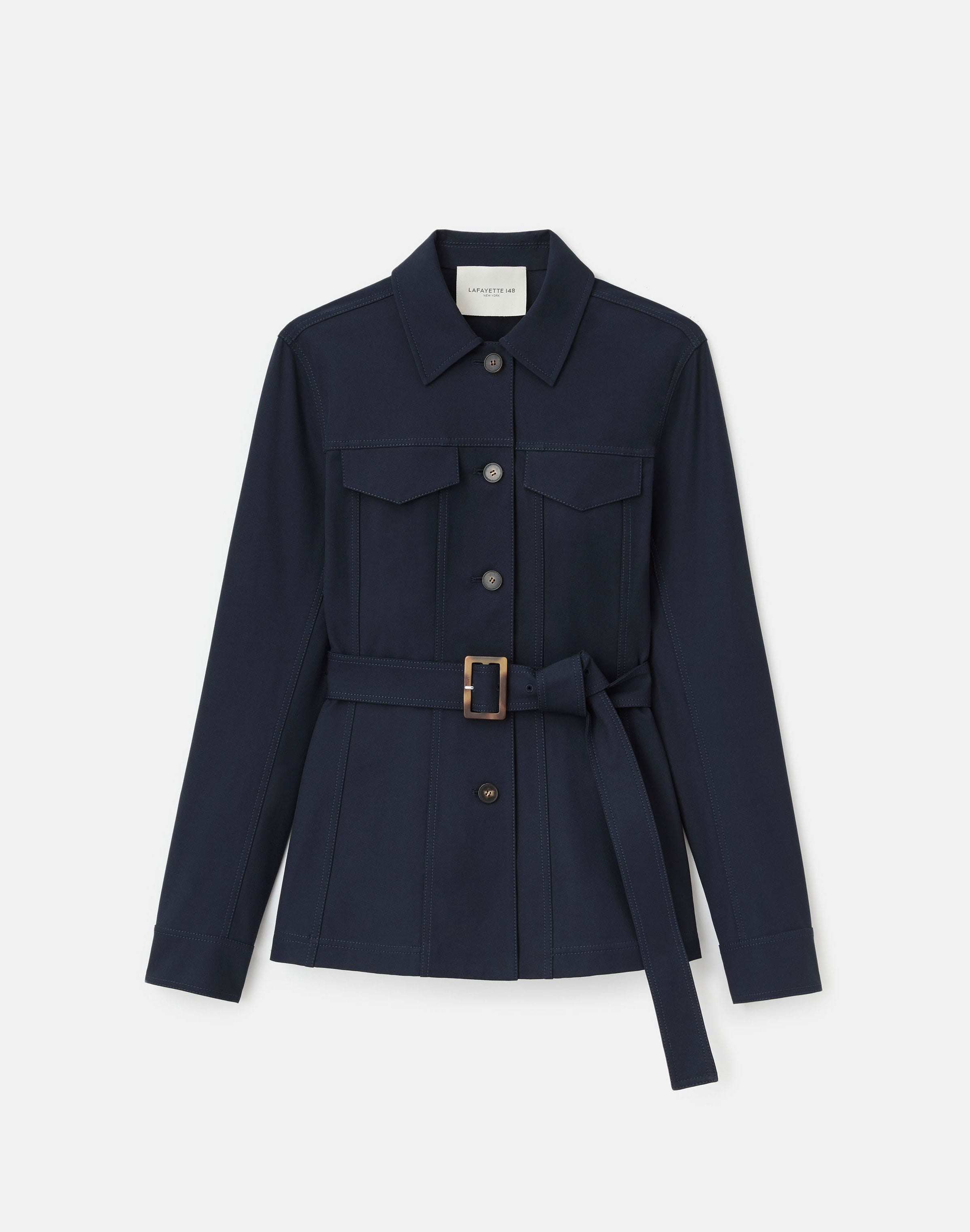 Plus-Size Techno Stretch Twill Belted Jacket