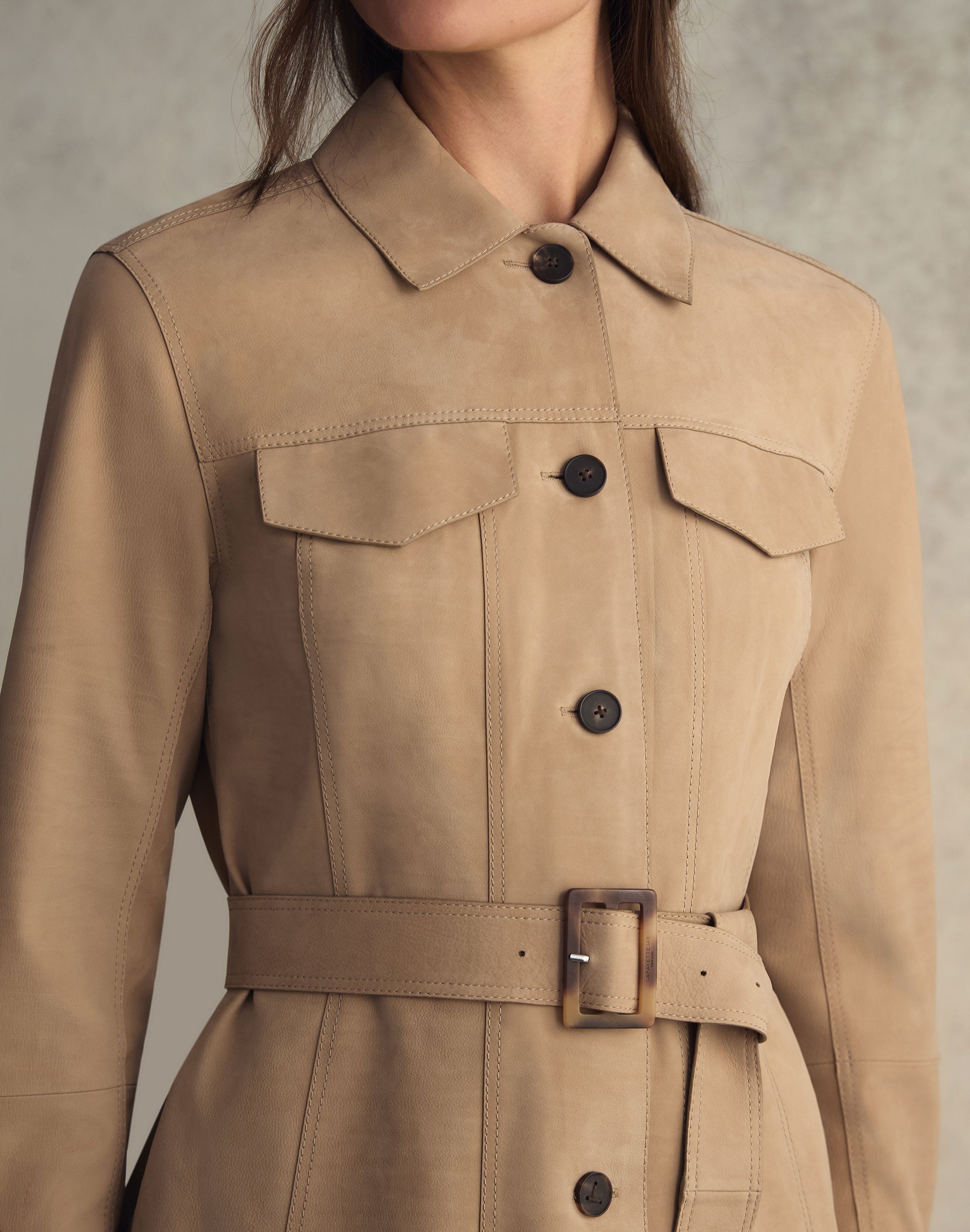 Nubuck Suede Belted Jacket