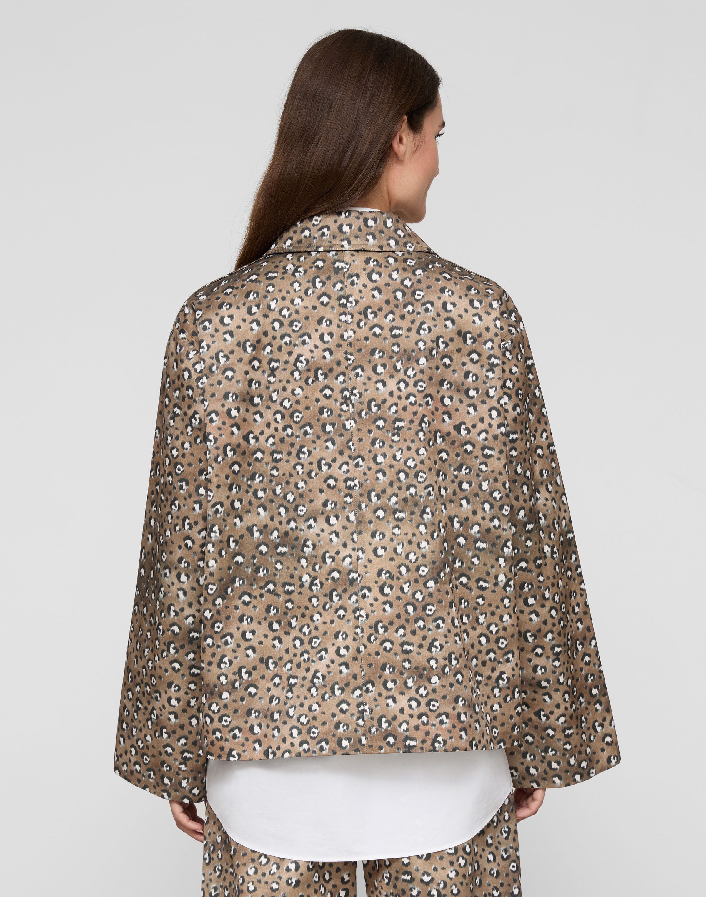 Leopard Print Cotton-Viscose Twill A-Line Topper