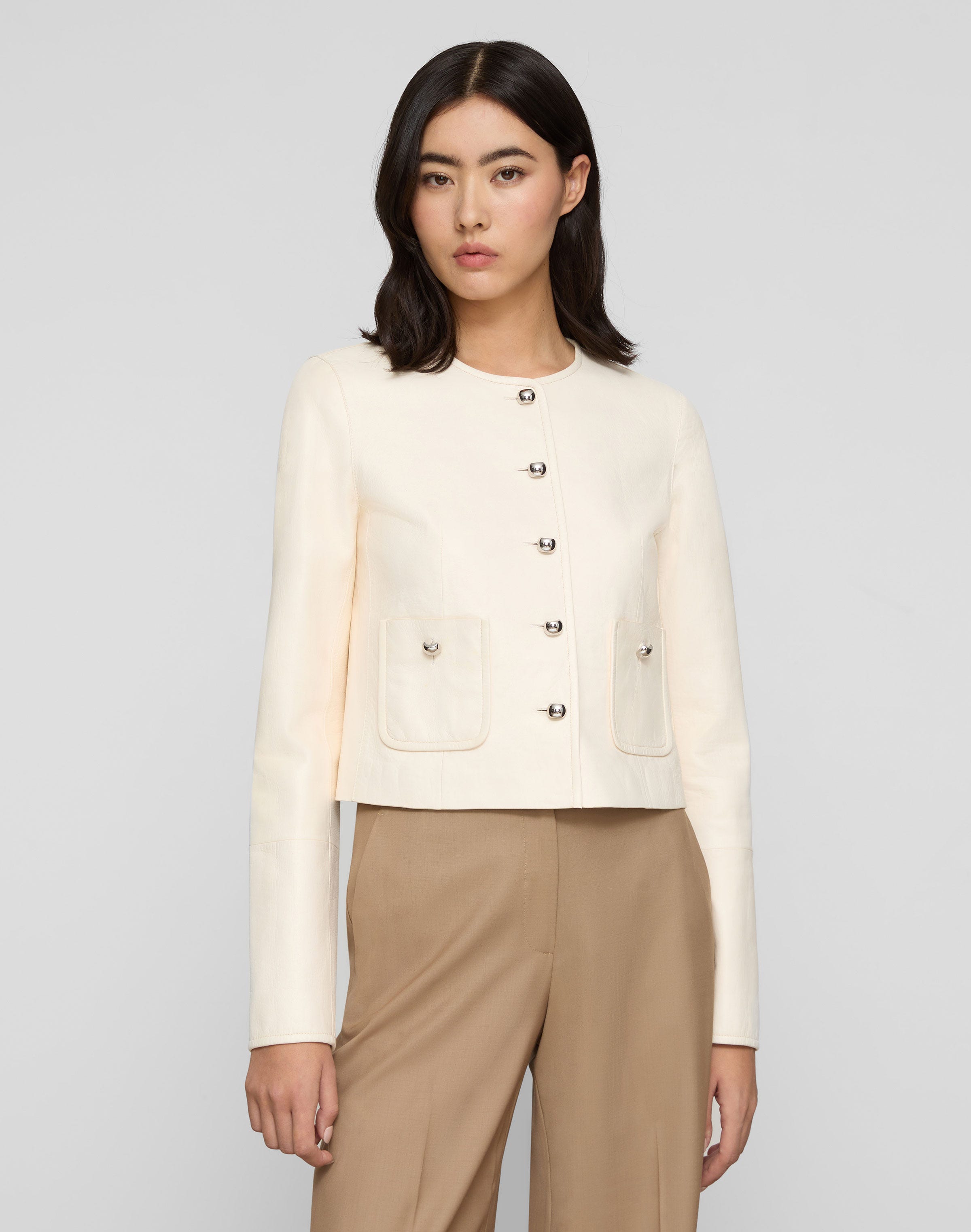 Nappa Leather Patch Pocket Short Jacket