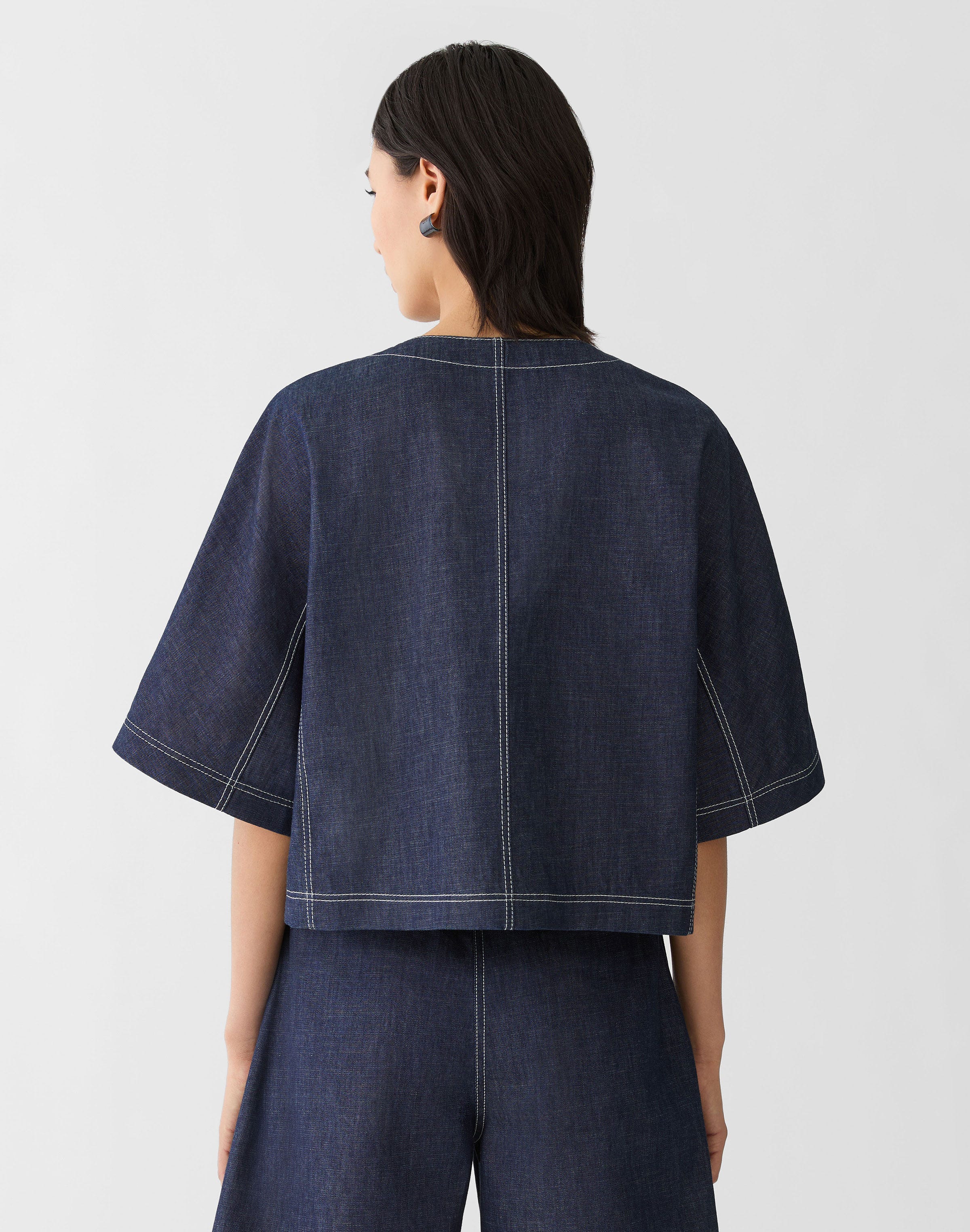Plus-Size Chambray Patch Pocket Cropped Jacket