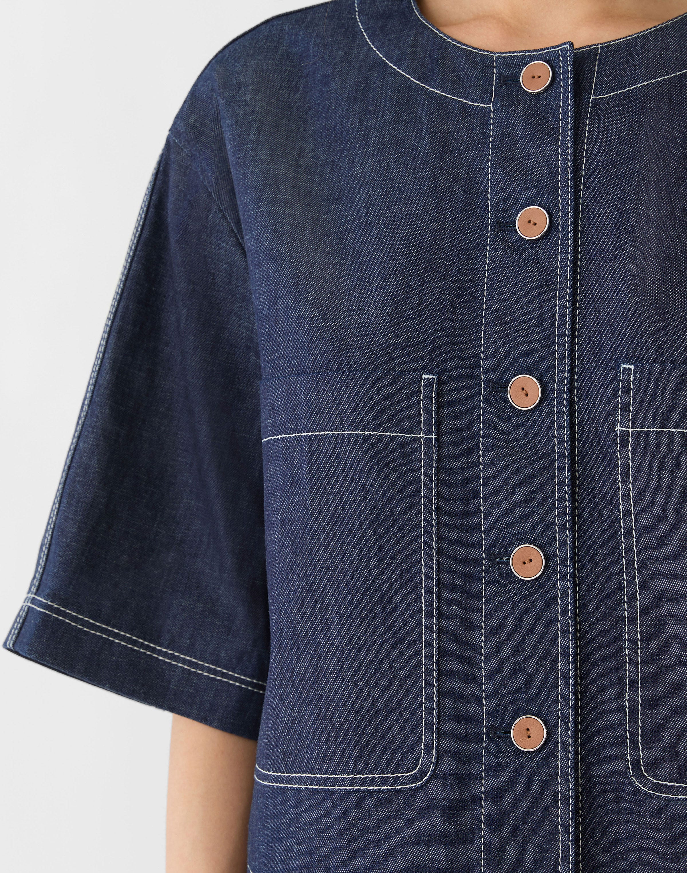 Plus-Size Chambray Patch Pocket Cropped Jacket