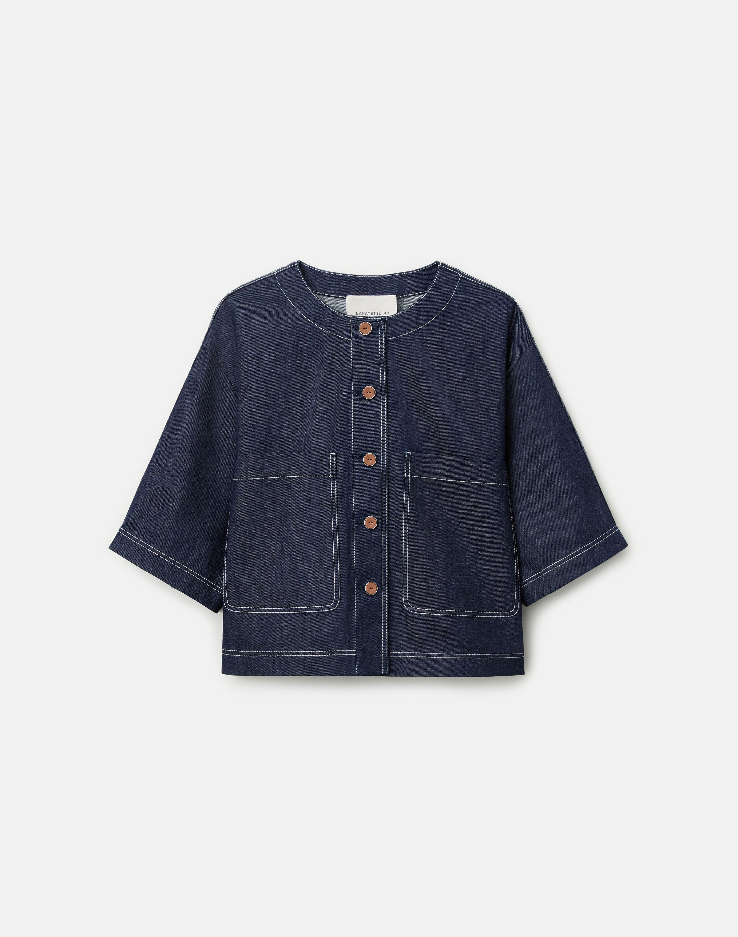 Plus-Size Chambray Patch Pocket Cropped Jacket
