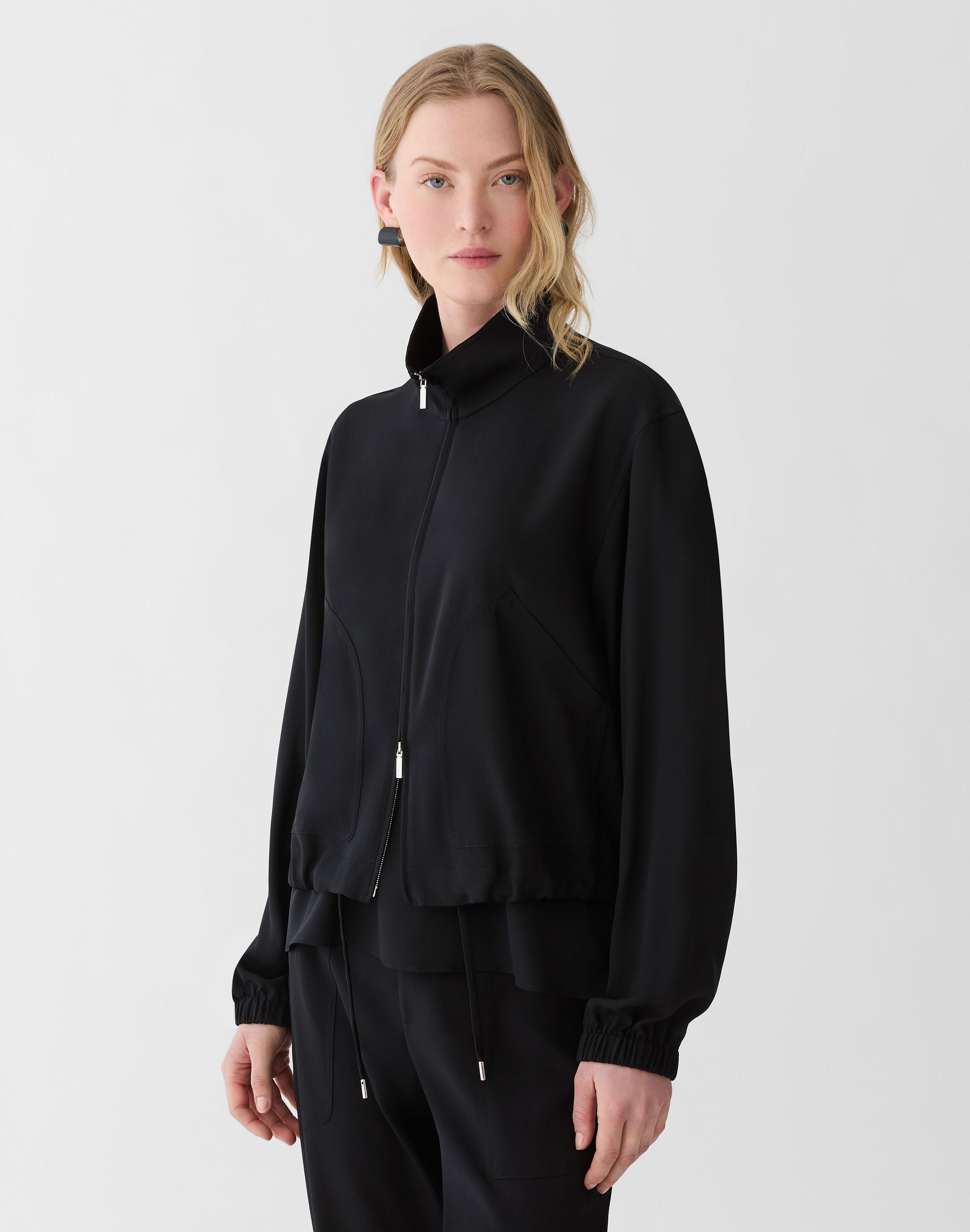 Organic Silk Stretch Georgette Zip Front Bomber