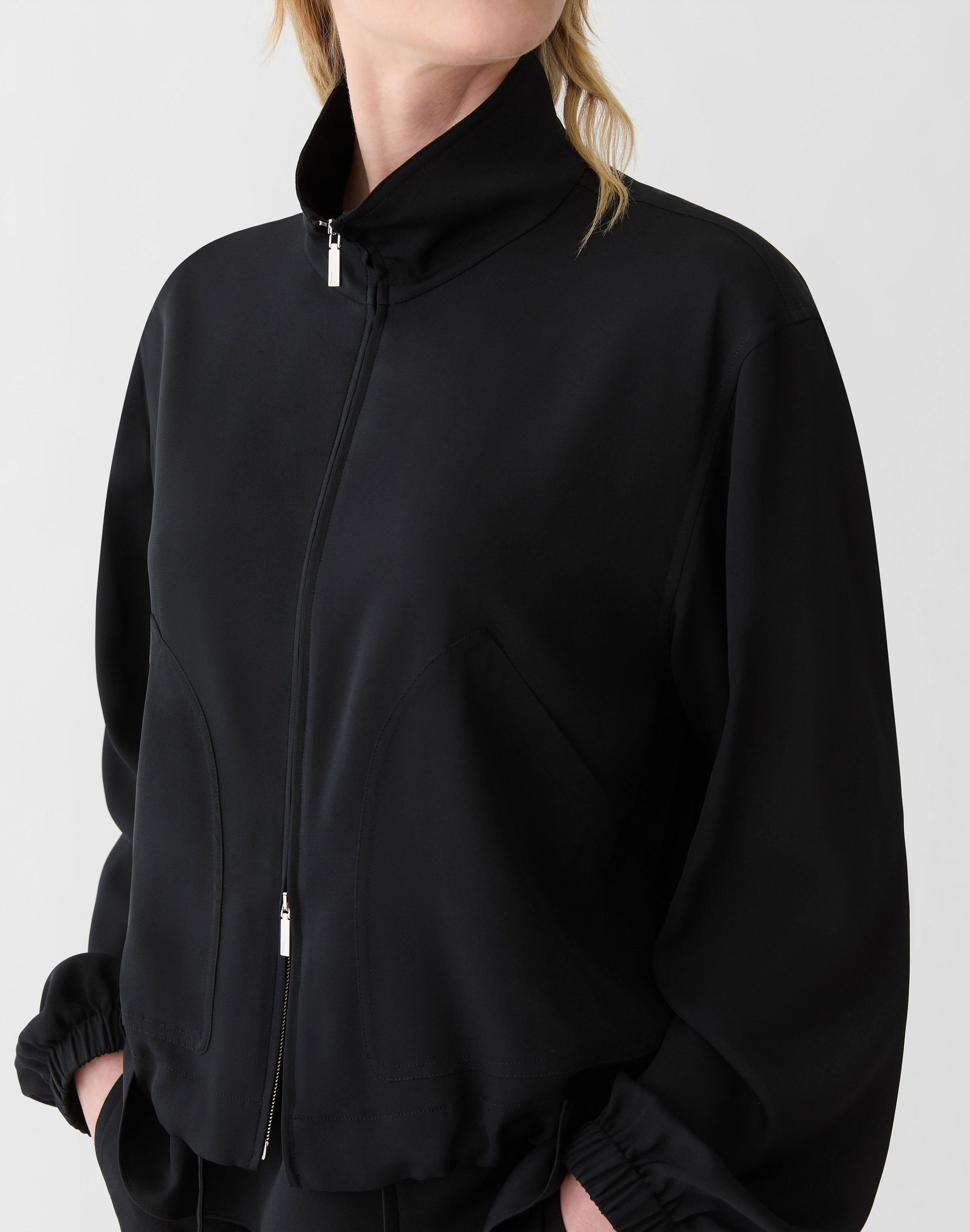 Organic Silk Stretch Georgette Zip Front Bomber