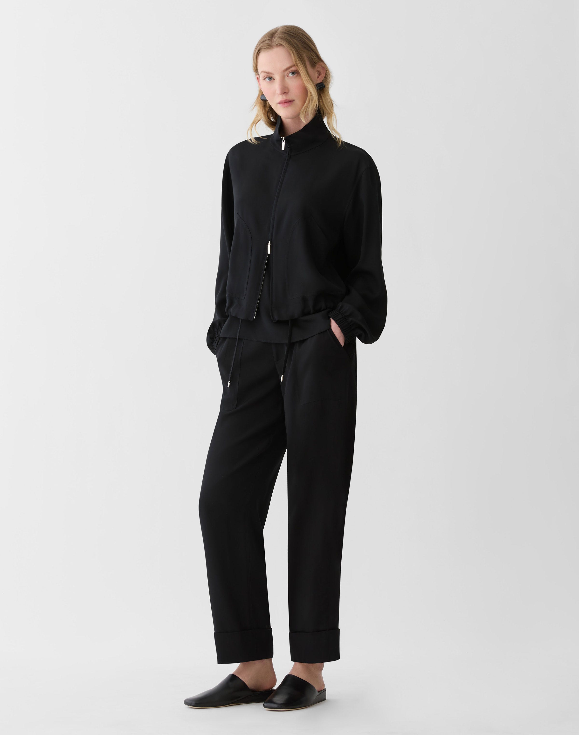 Organic Silk Stretch Georgette Zip Front Bomber
