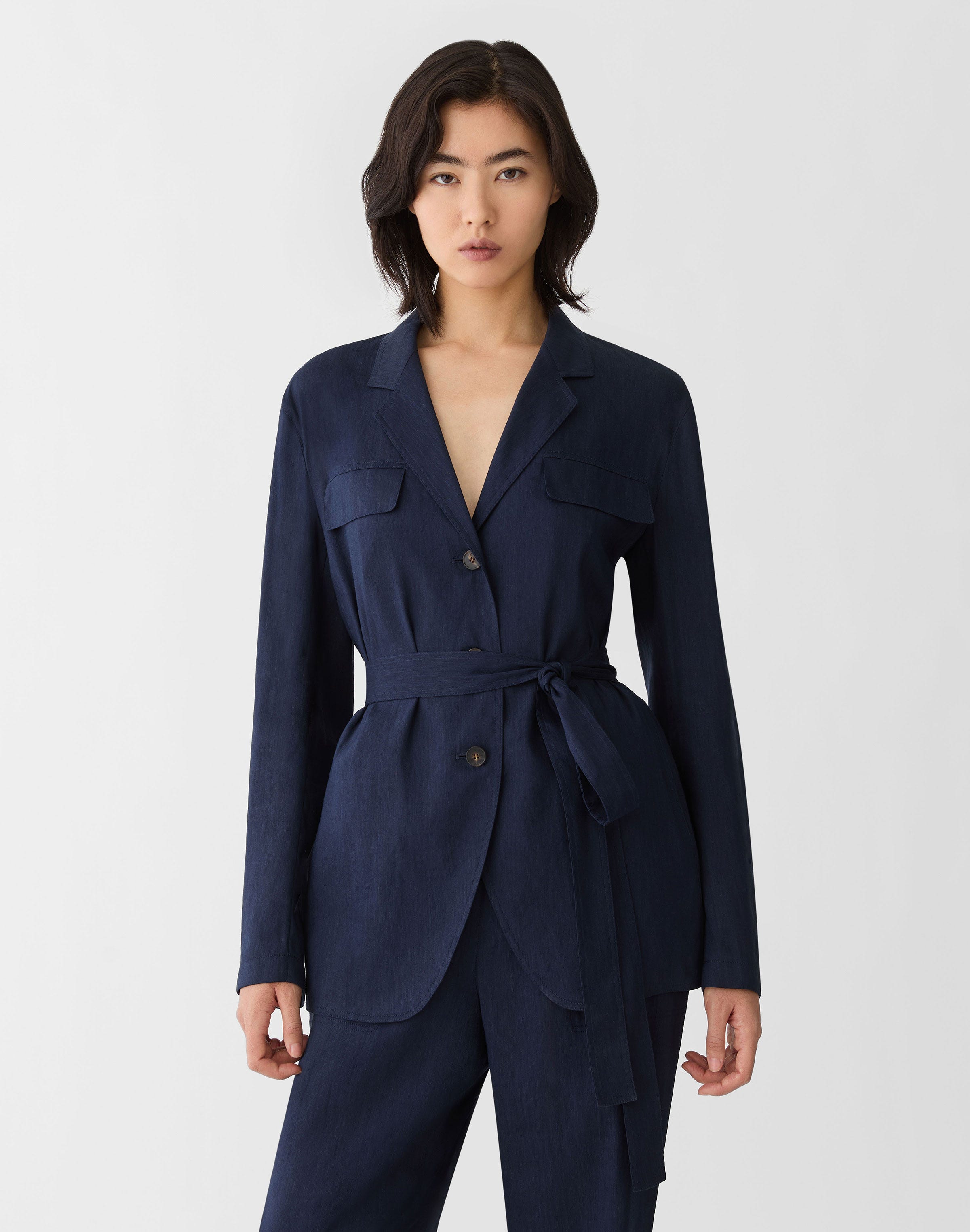 Linen-Viscose Tie Waist Jacket 