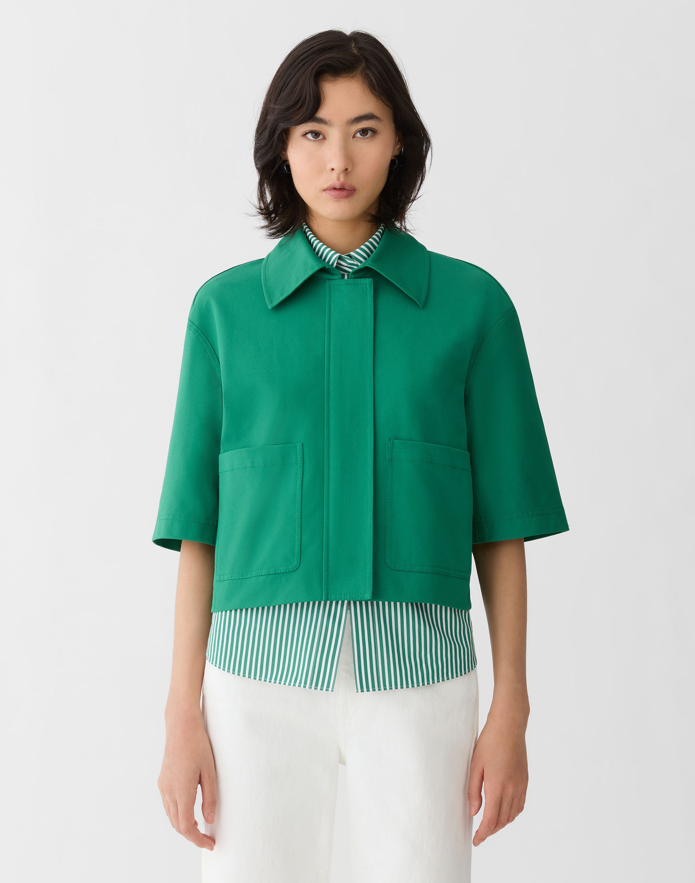 Plus-Size Techno Stretch Twill Cropped Jacket