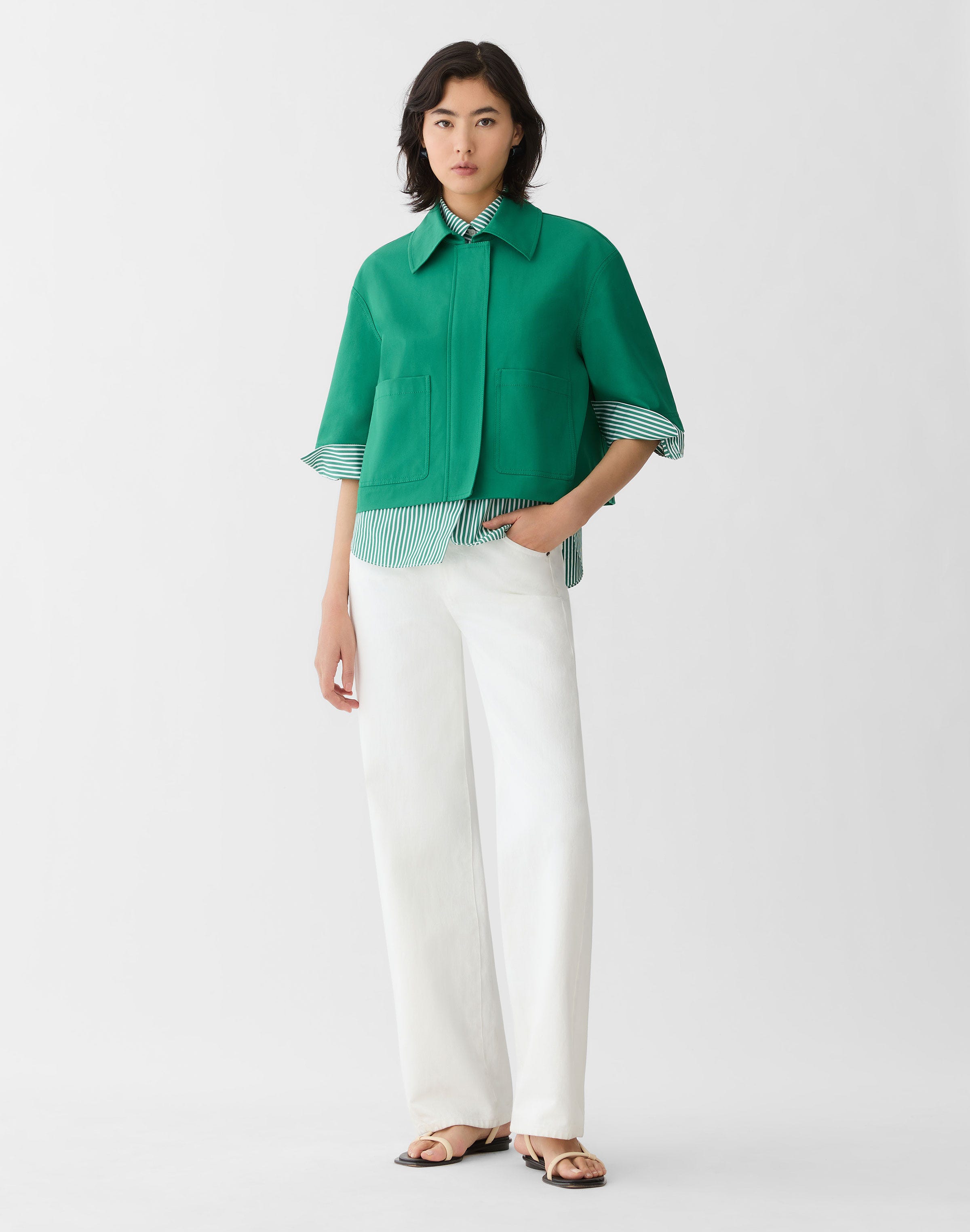 Plus-Size Techno Stretch Twill Cropped Jacket