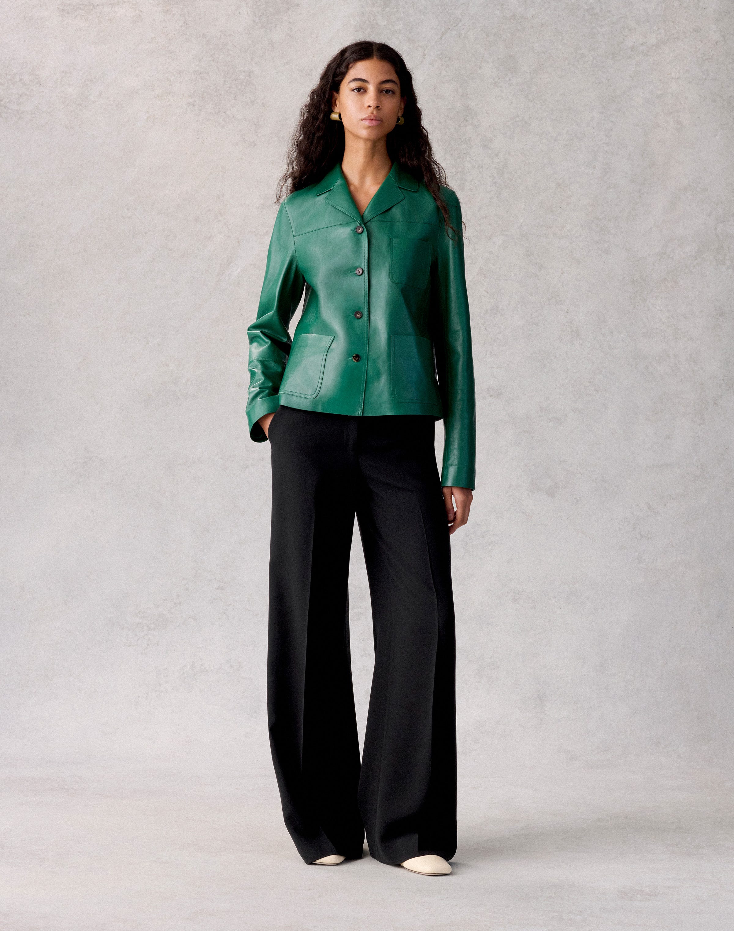 Petite Nappa Leather Three Pocket Jacket