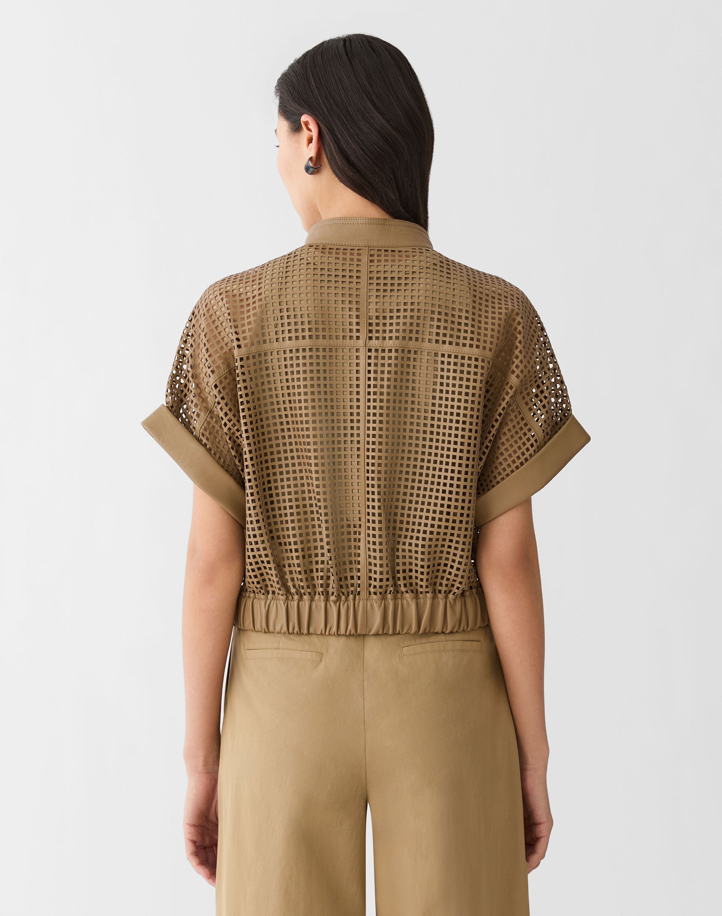 Laser Cut Grid Nappa Leather Jacket