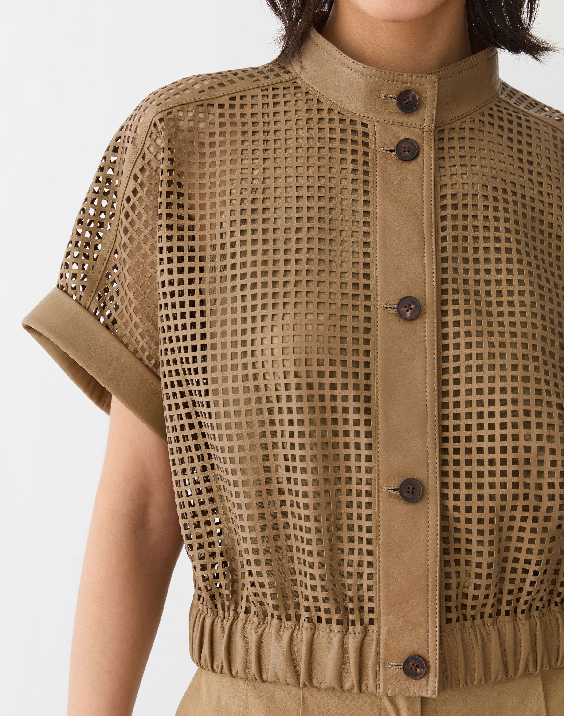 Laser Cut Grid Nappa Leather Jacket