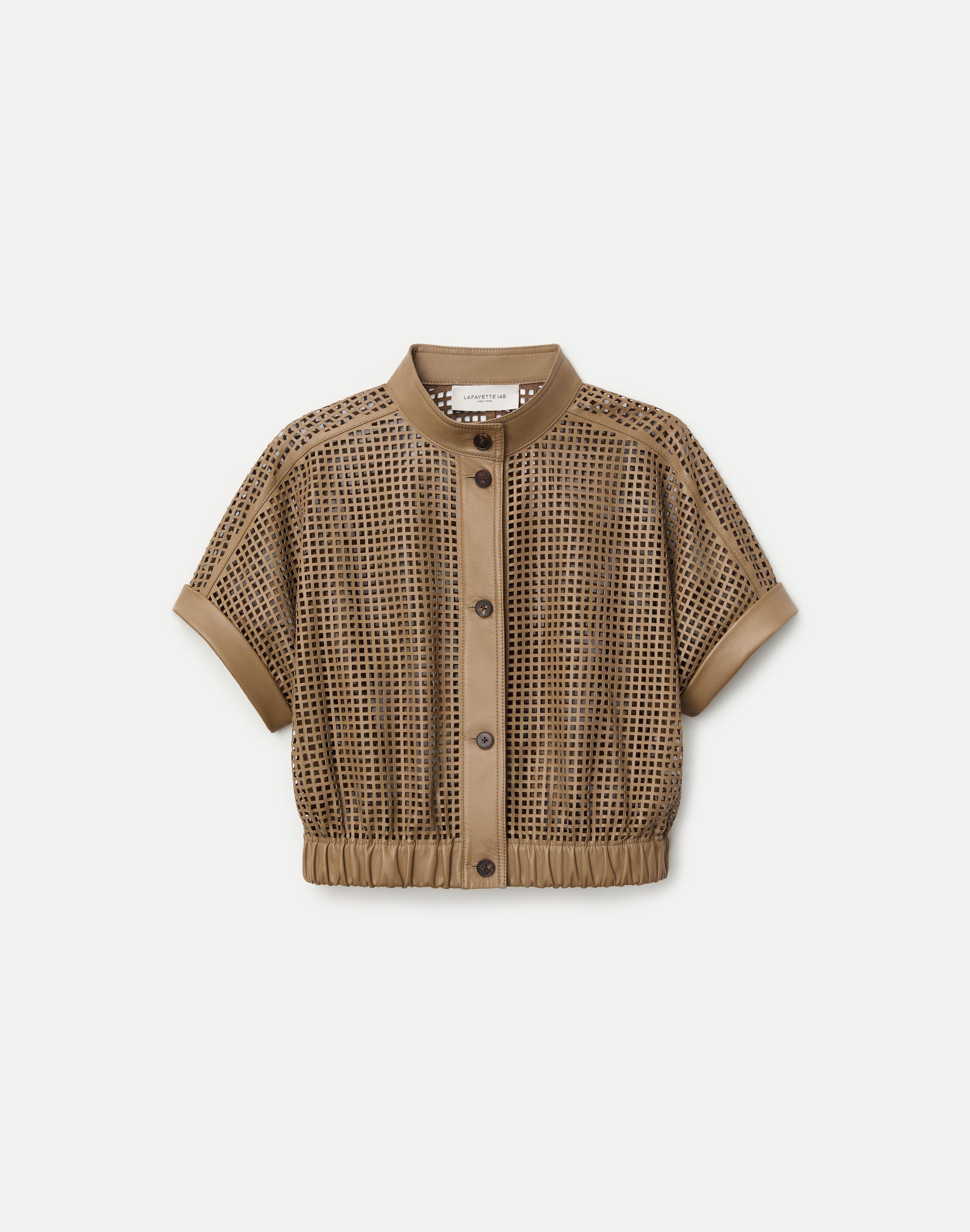 Laser Cut Grid Nappa Leather Jacket