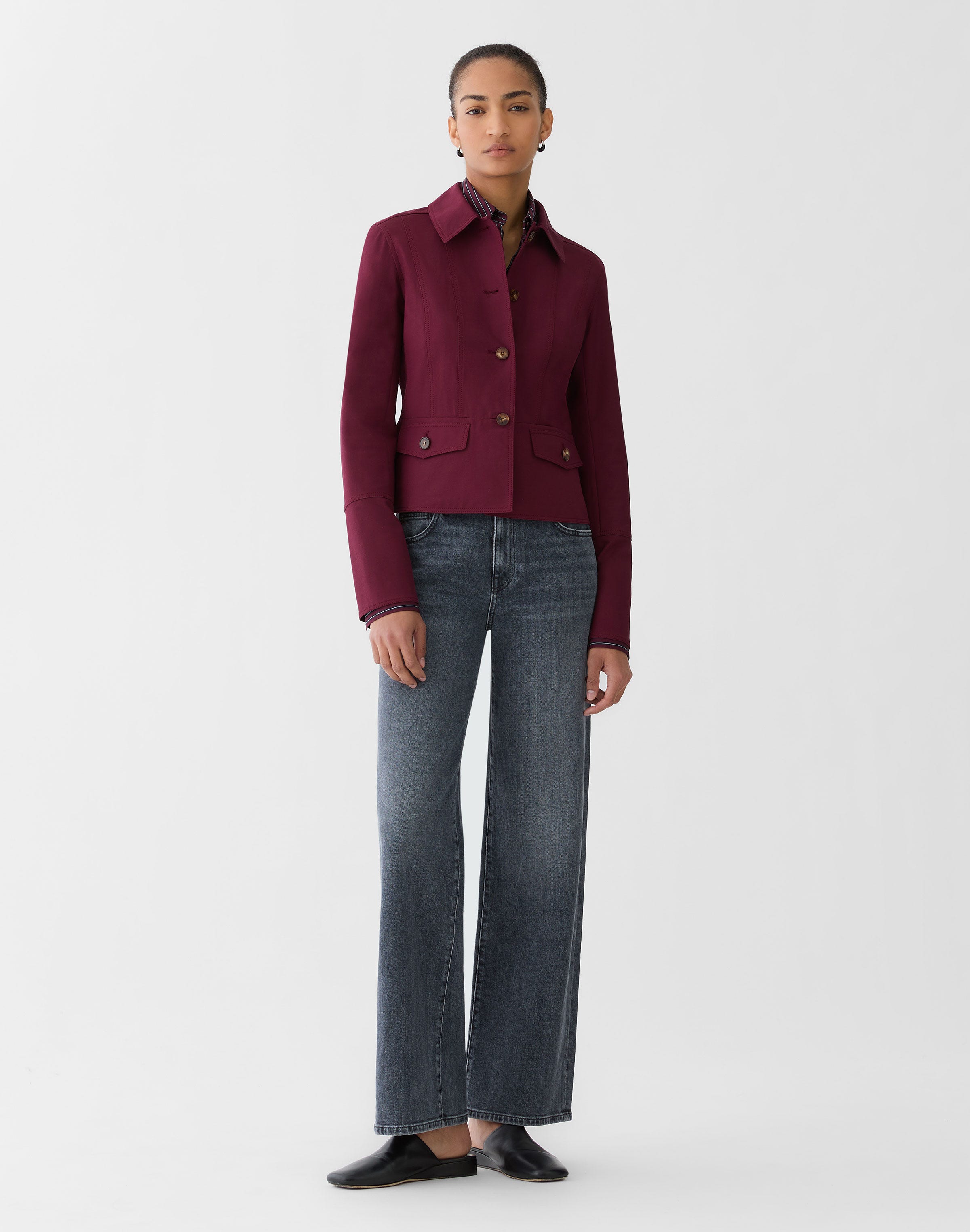 Petite Techno Stretch Twill Button Front Jacket