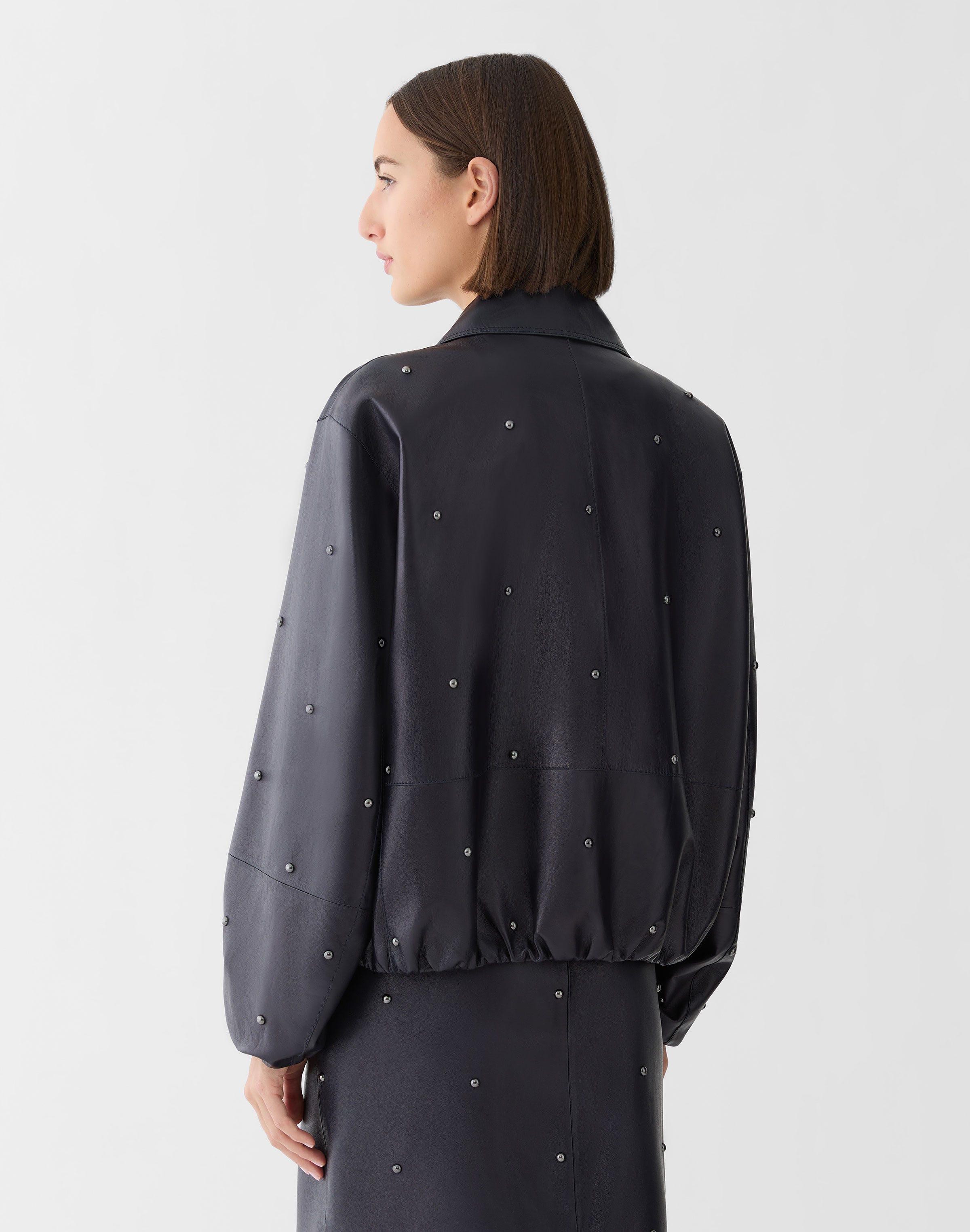 Studded Nappa Leather Bomber Jacket