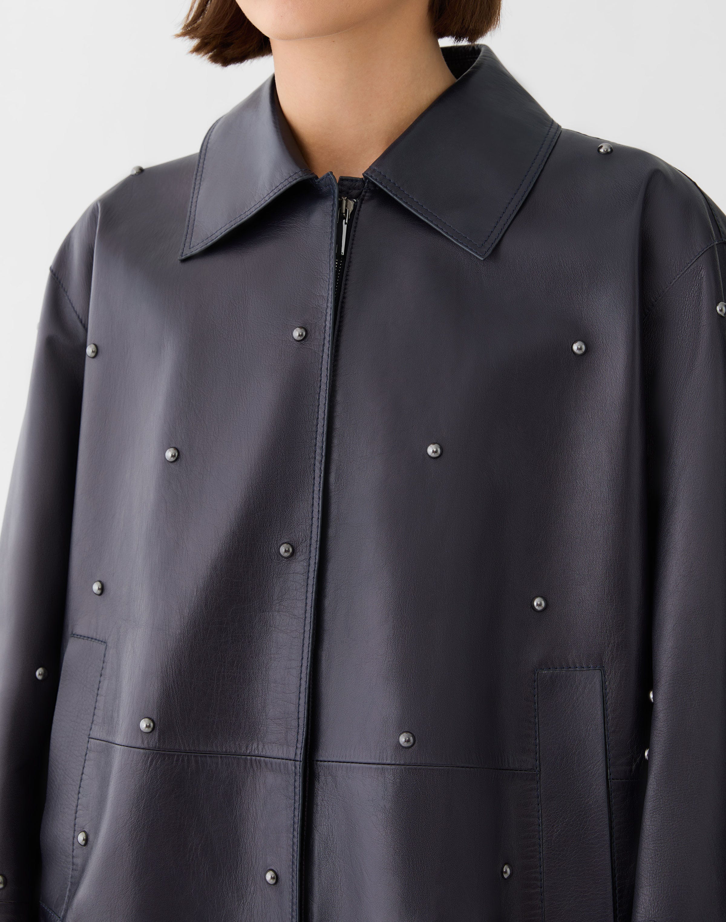 Studded Nappa Leather Bomber Jacket