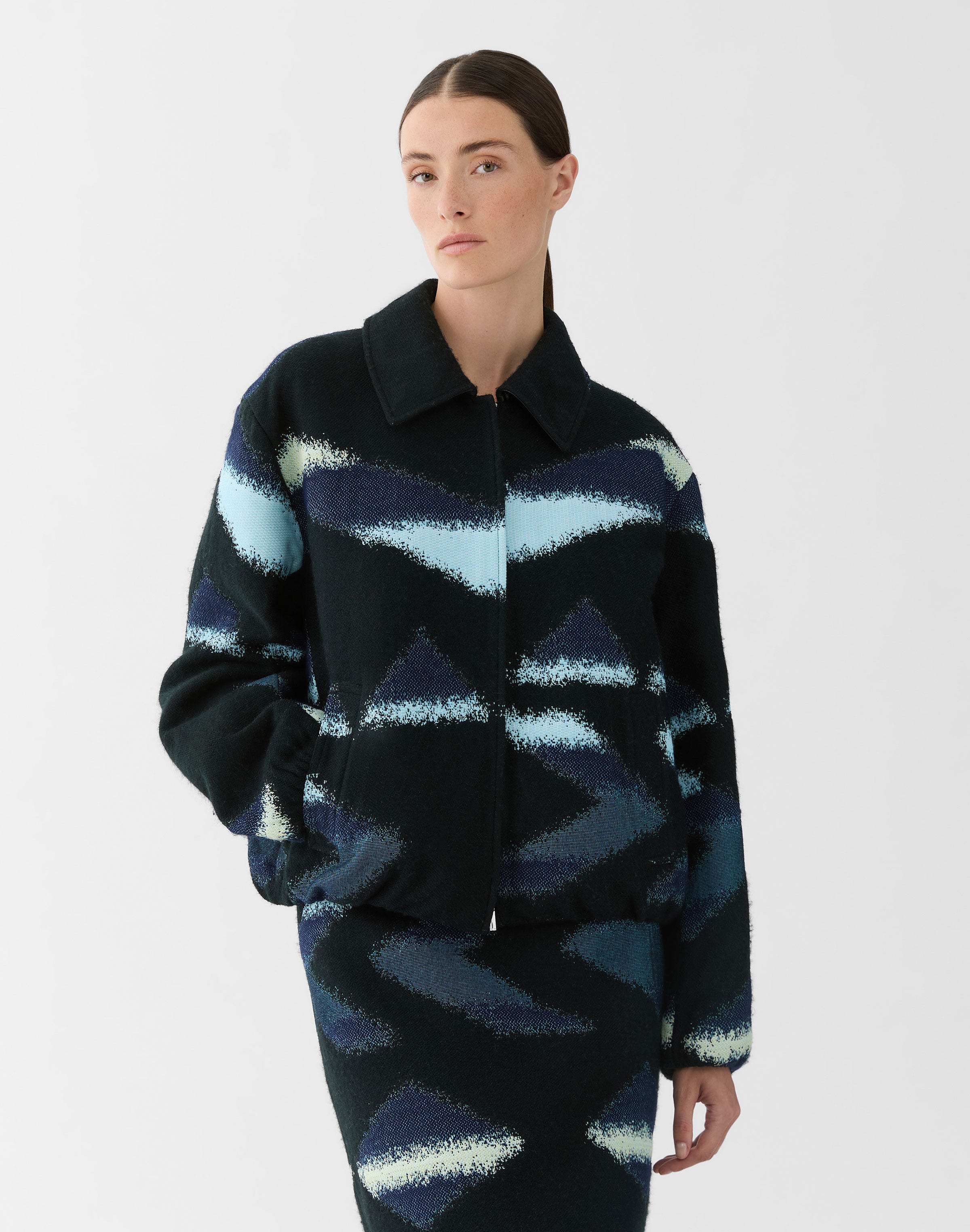 Geo Jacquard Bomber Jacket