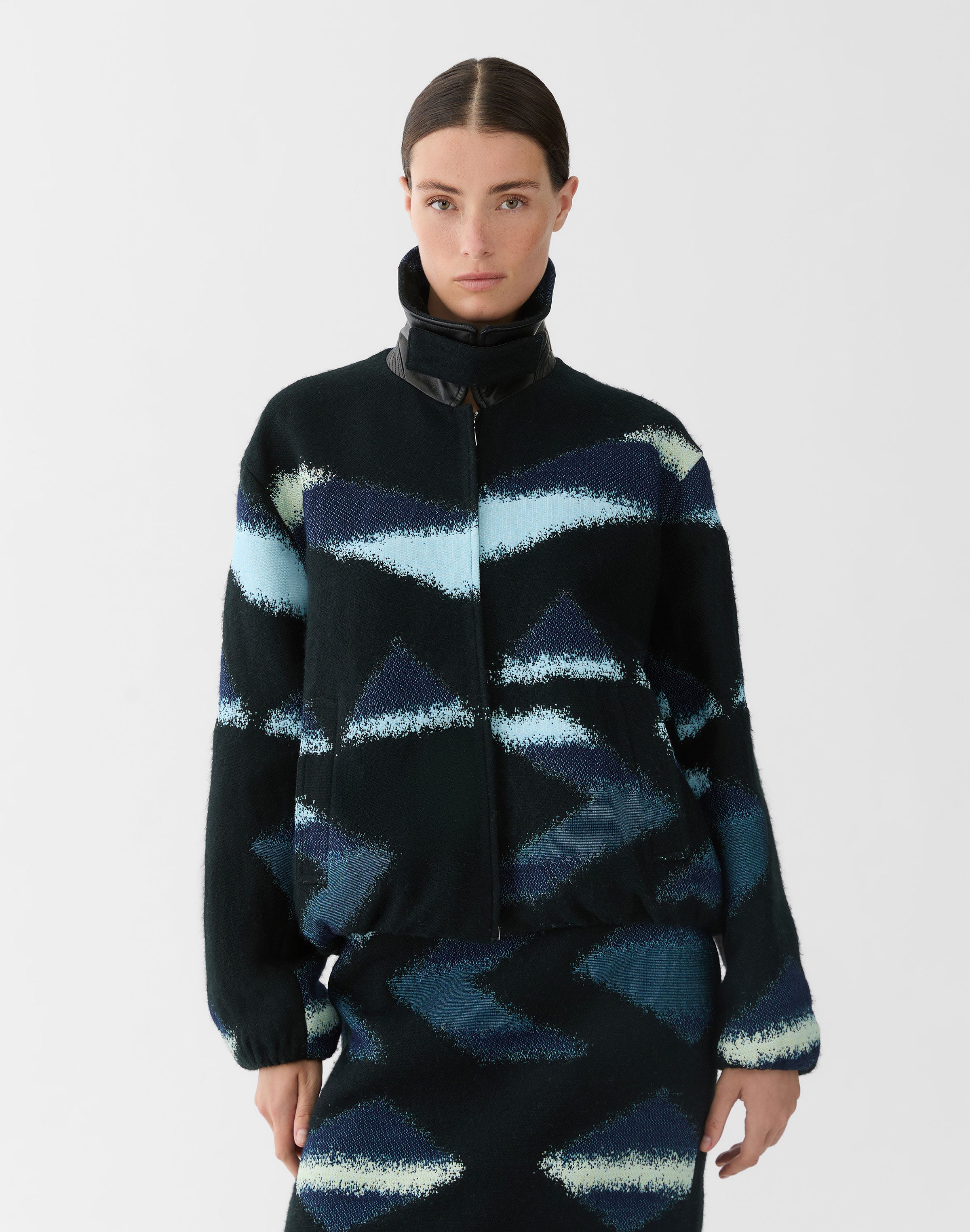 Geo Jacquard Bomber Jacket