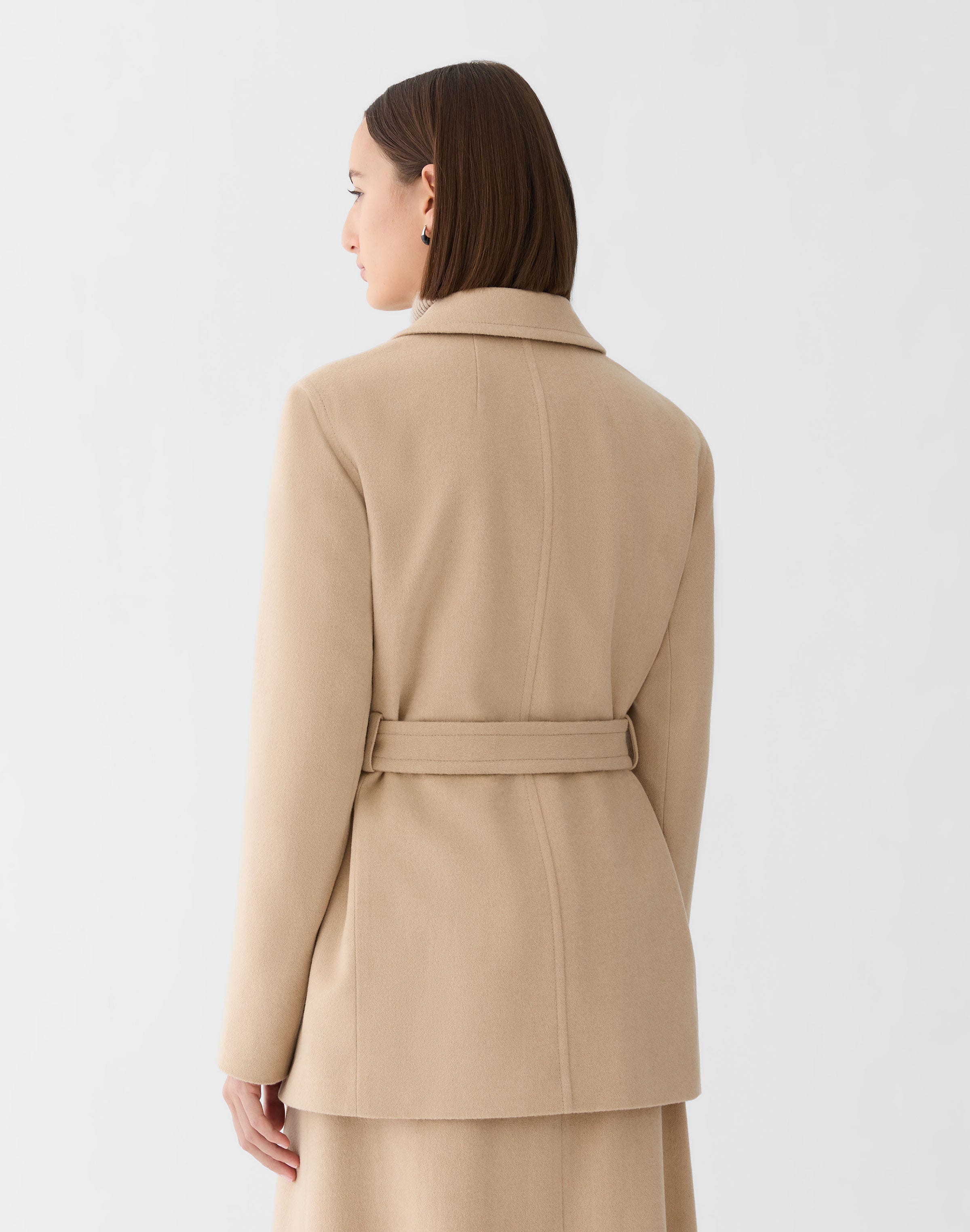 Camel Hair Flap Pocket Belted Jacket