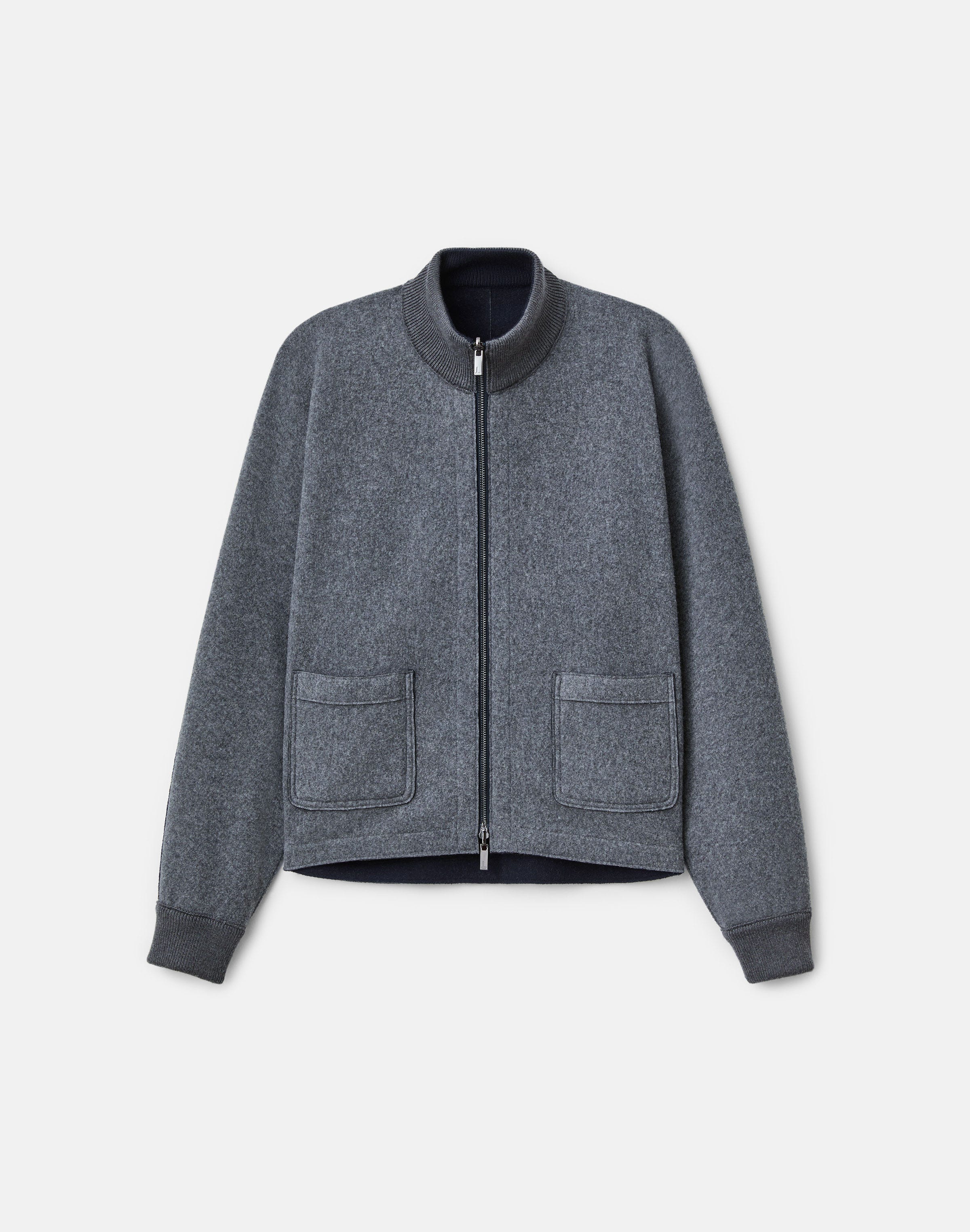 Wool-Cashmere Double Knit Reversible Bomber Jacket