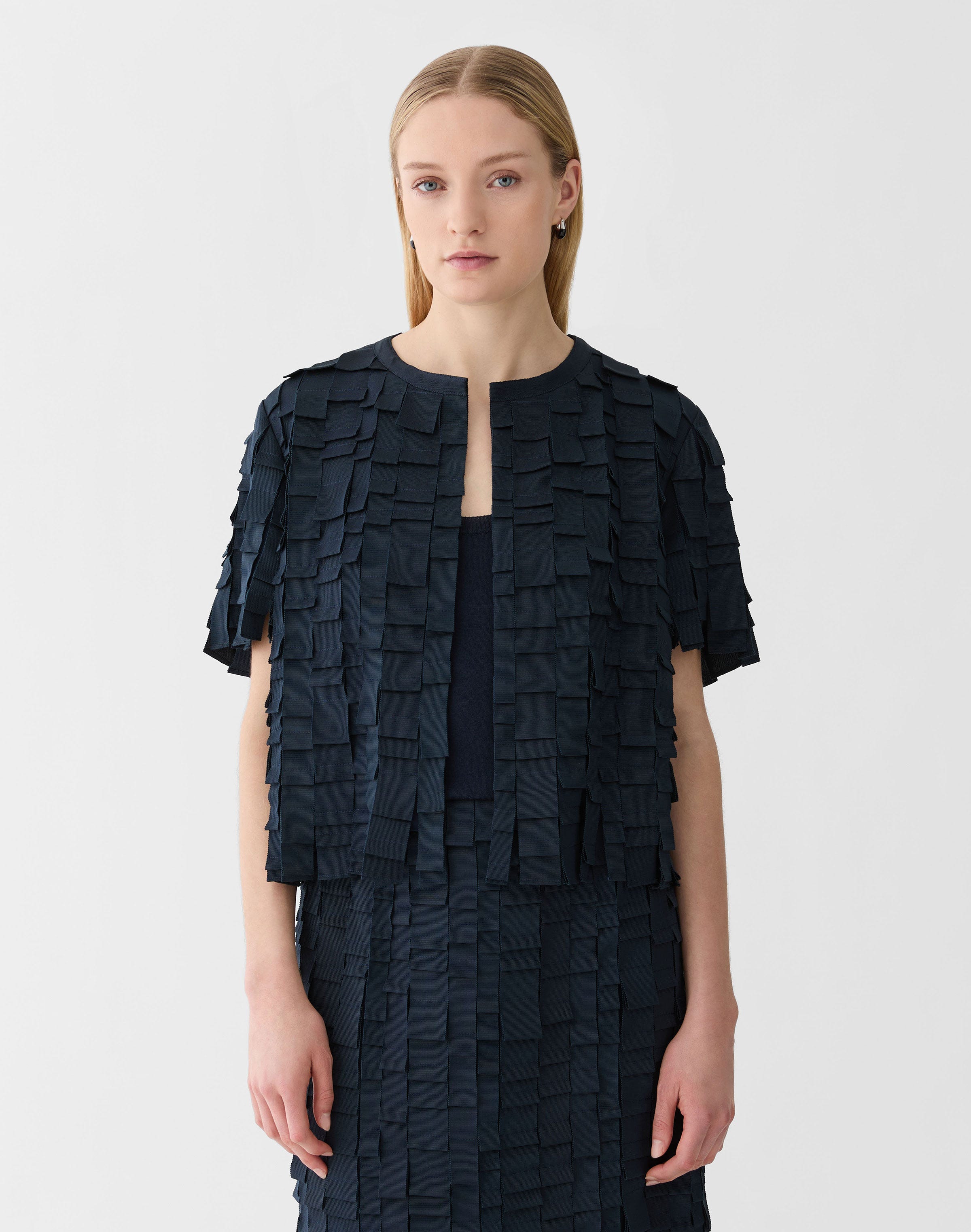 Grosgrain Plaid Georgette Short Jacket