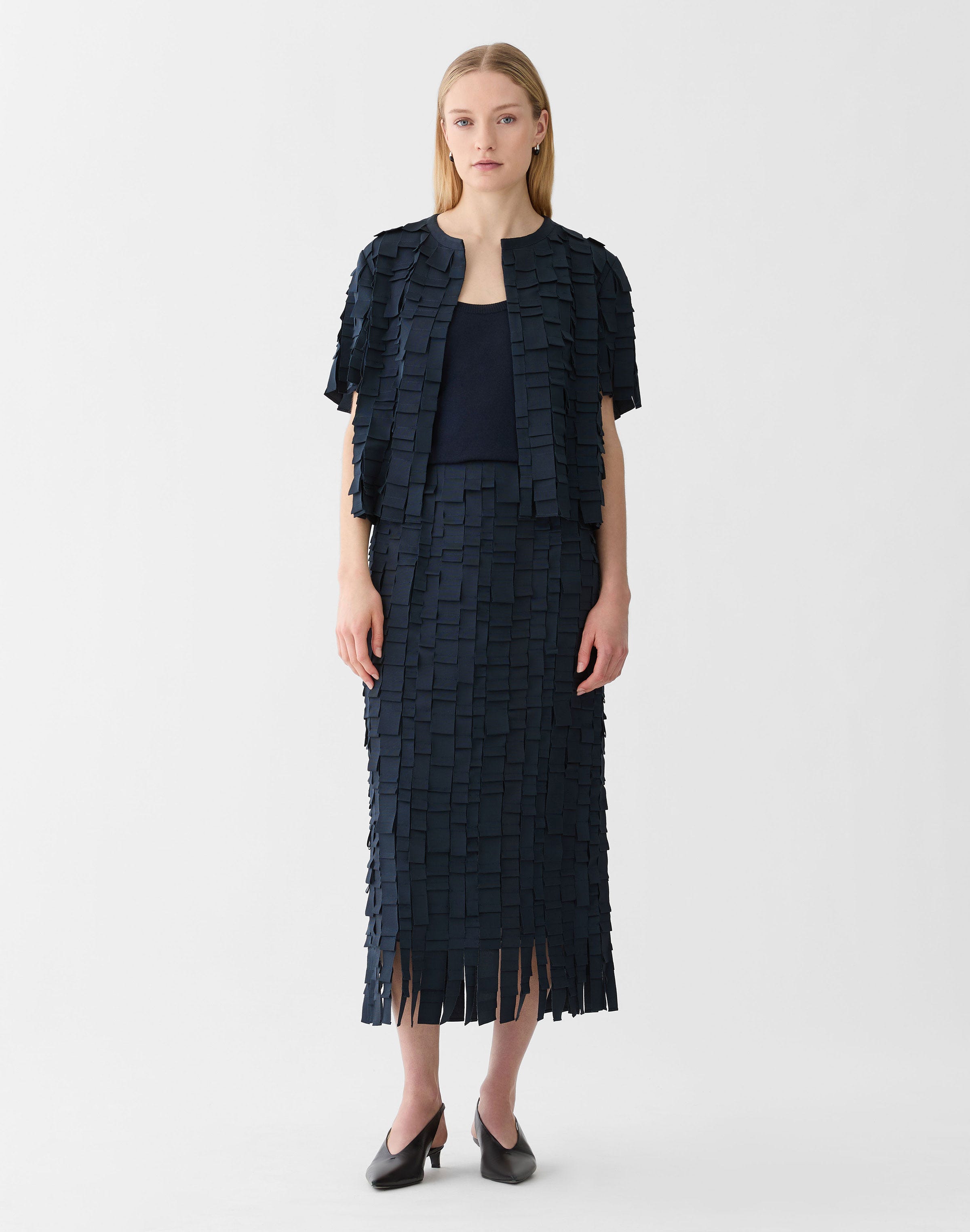 Grosgrain Plaid Georgette Short Jacket