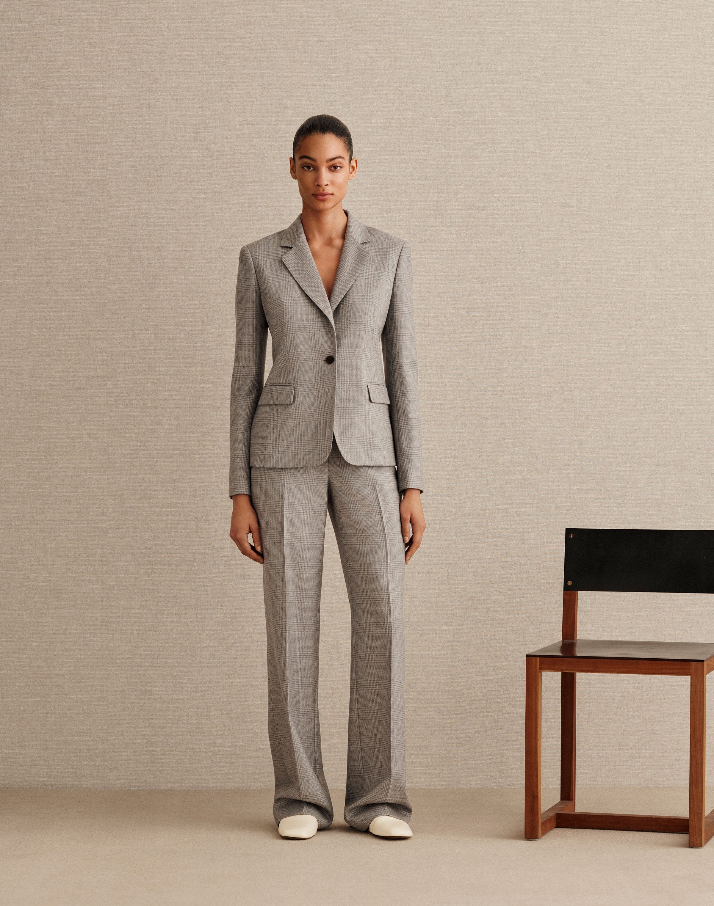 Petite Wool Glen Plaid Single Button Blazer