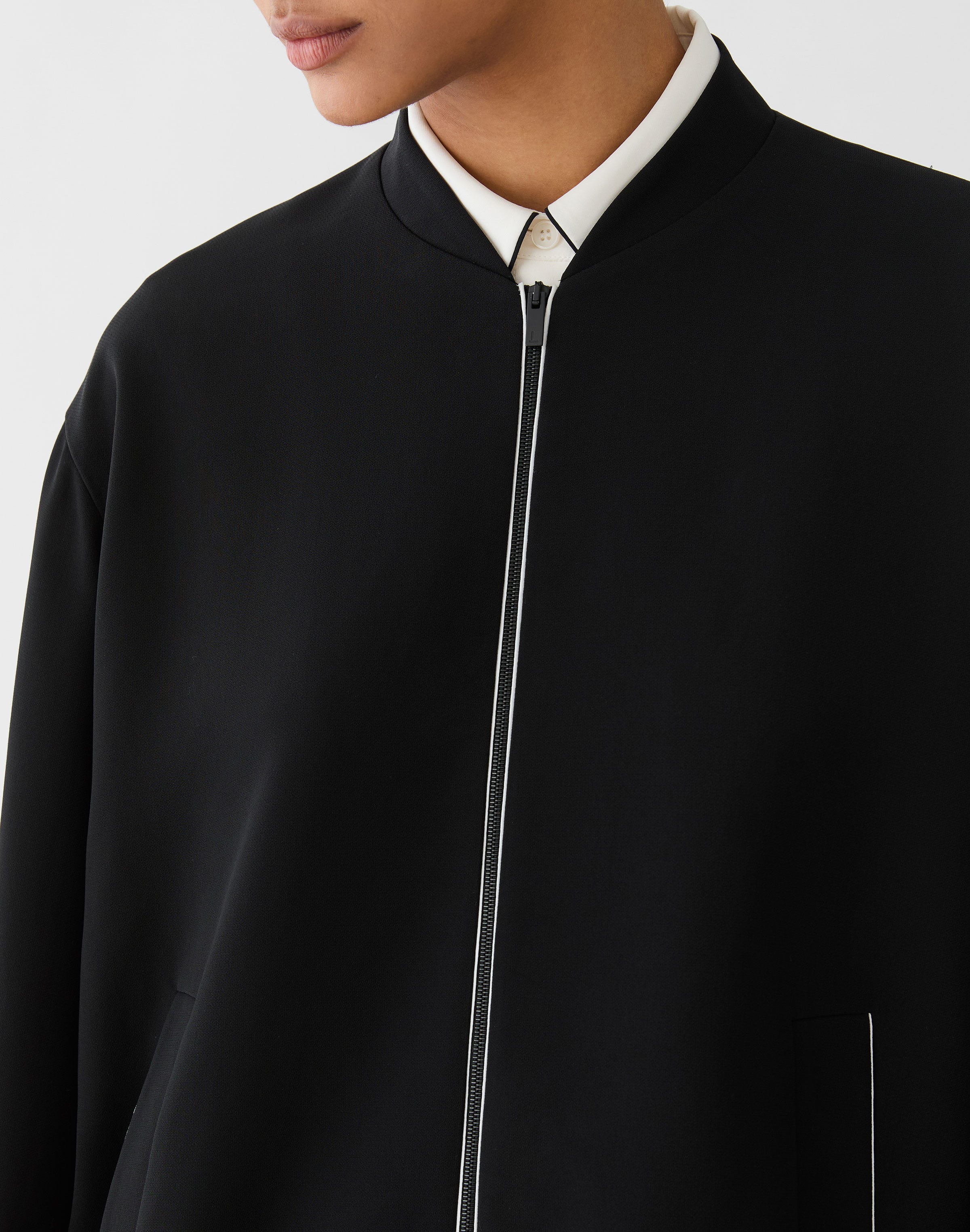 Responsible Finesse Crepe Piped Bomber Jacket