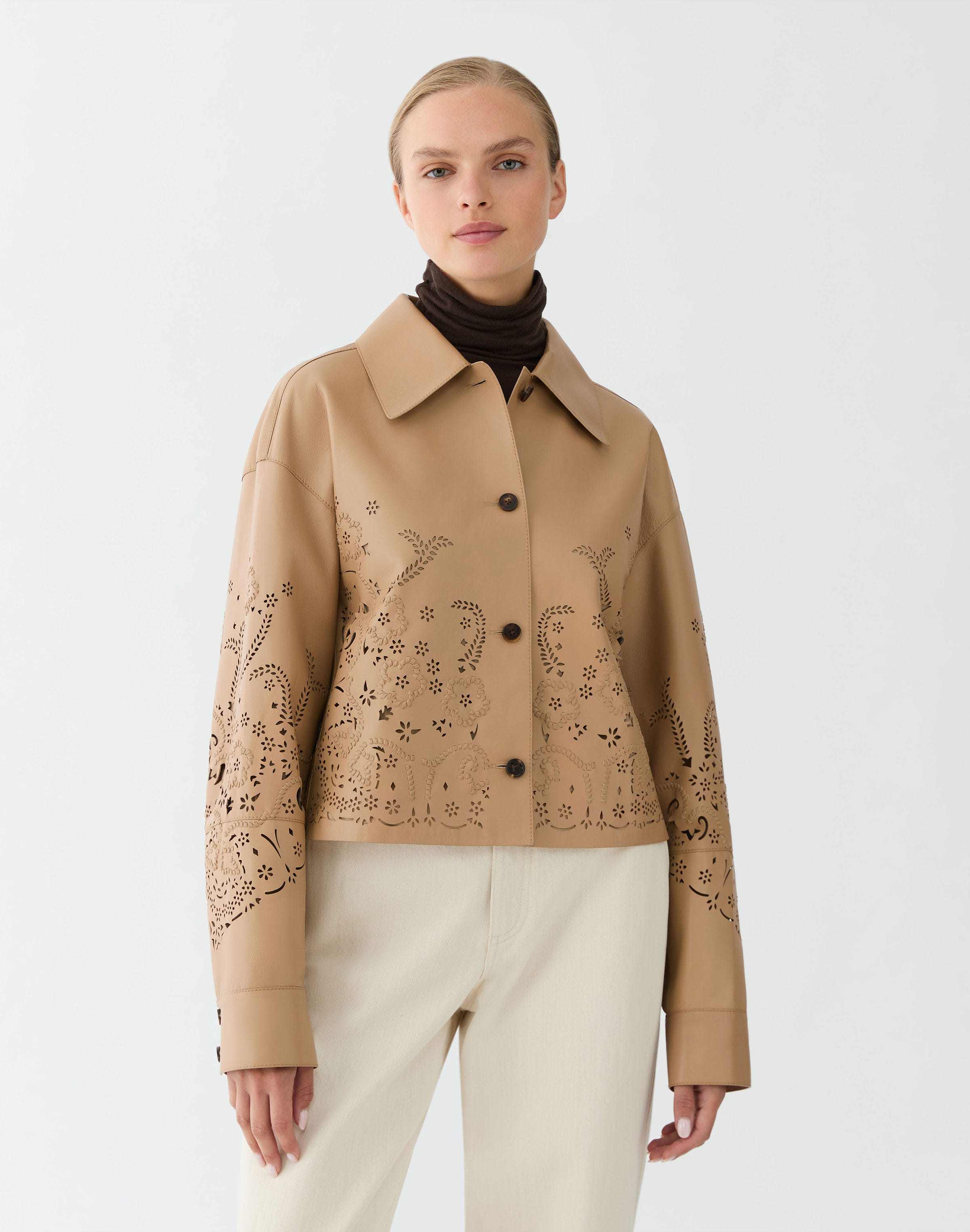 Paisley Laser Cut Nappa Leather Jacket