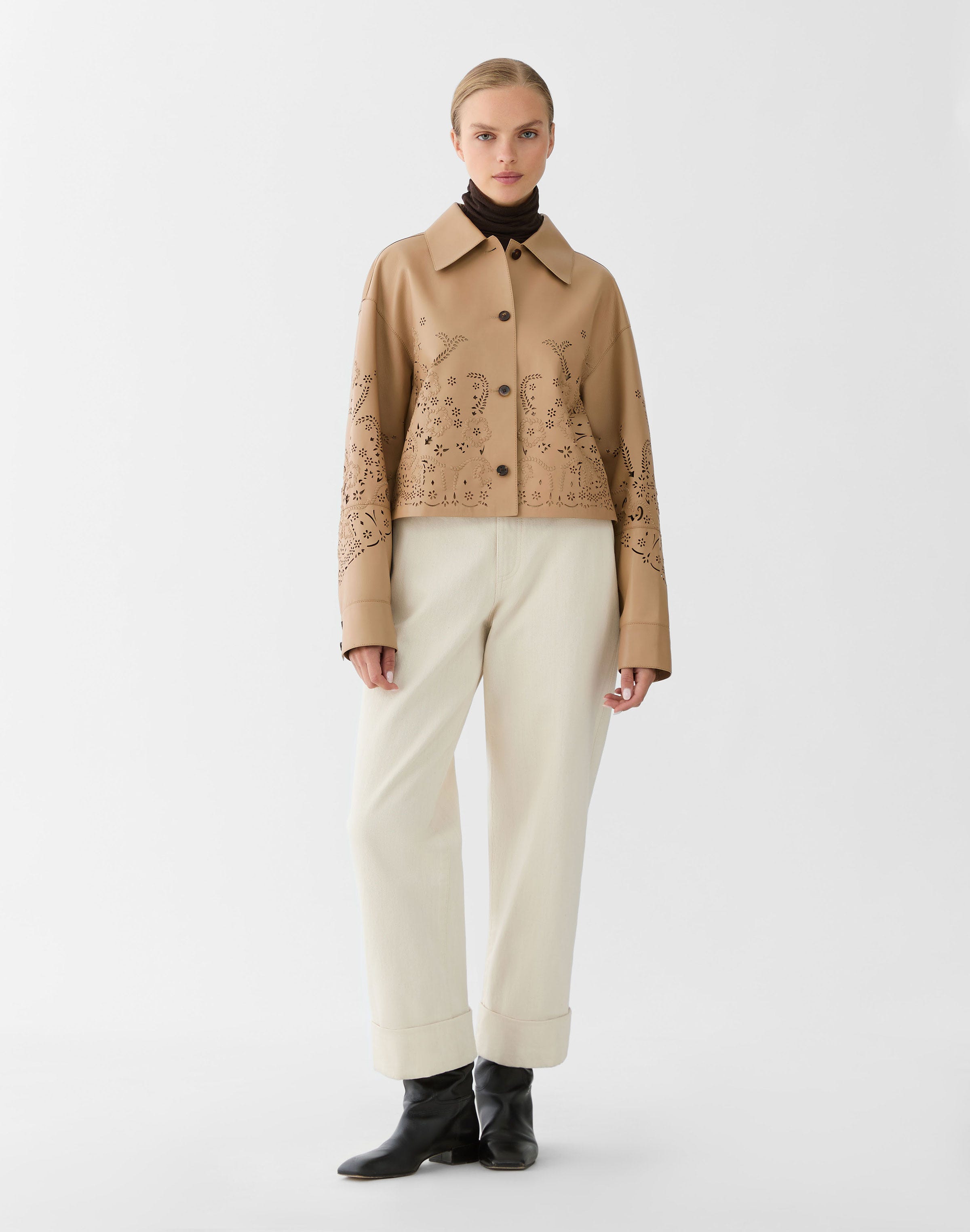 Paisley Laser Cut Nappa Leather Jacket