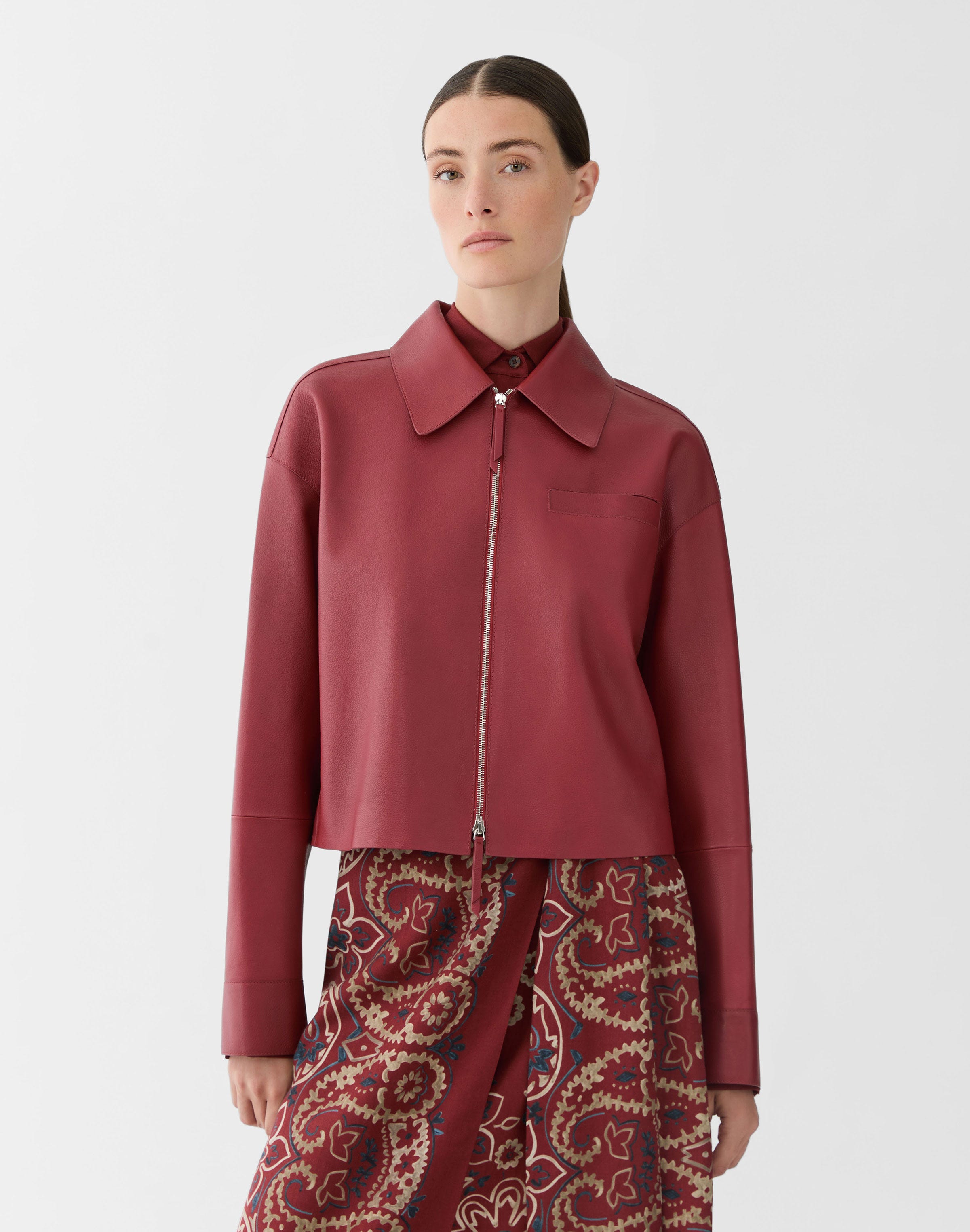 Petite Full Grain Leather Short Jacket
