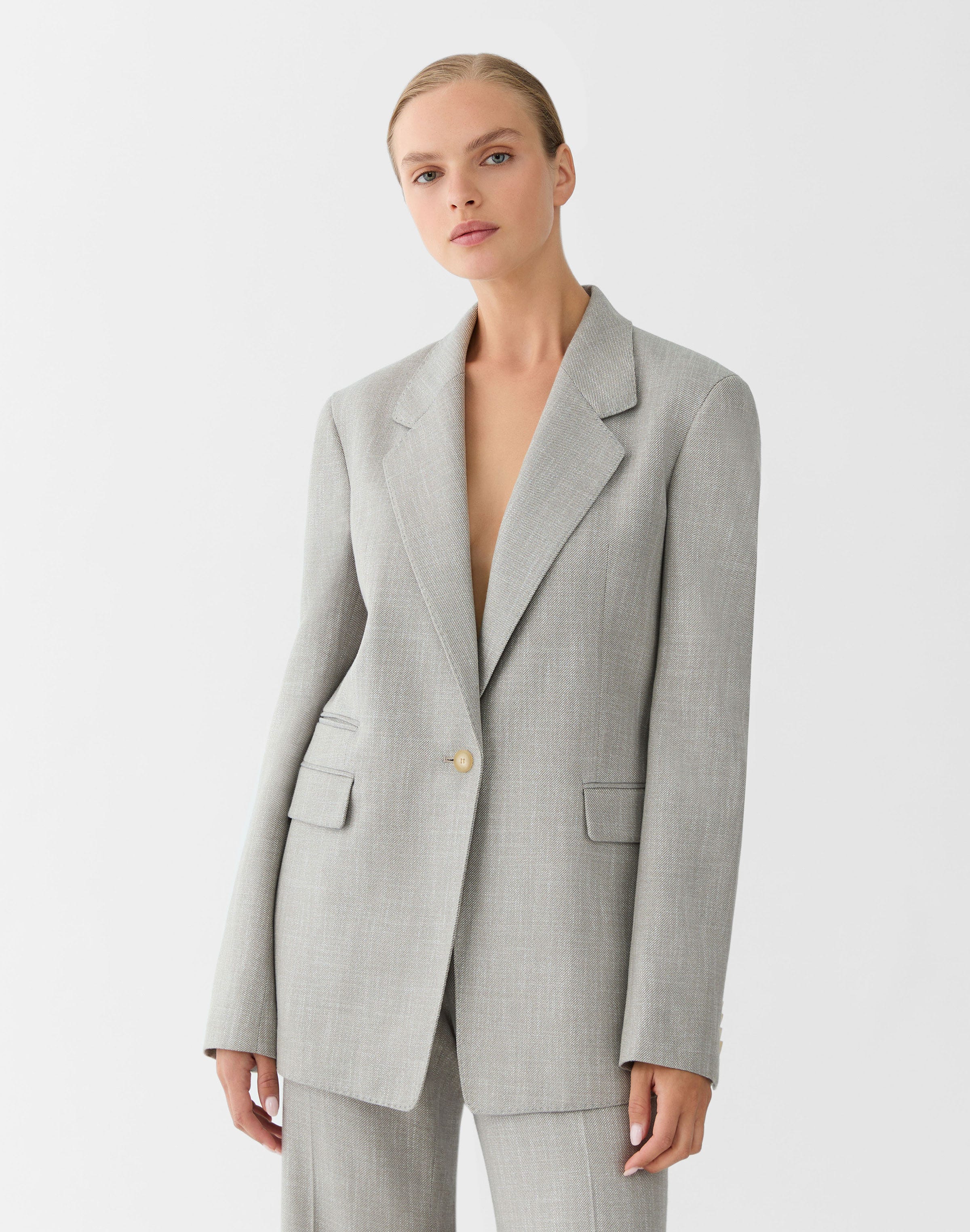 Petite Bamboo Viscose Twill Three Pocket Blazer