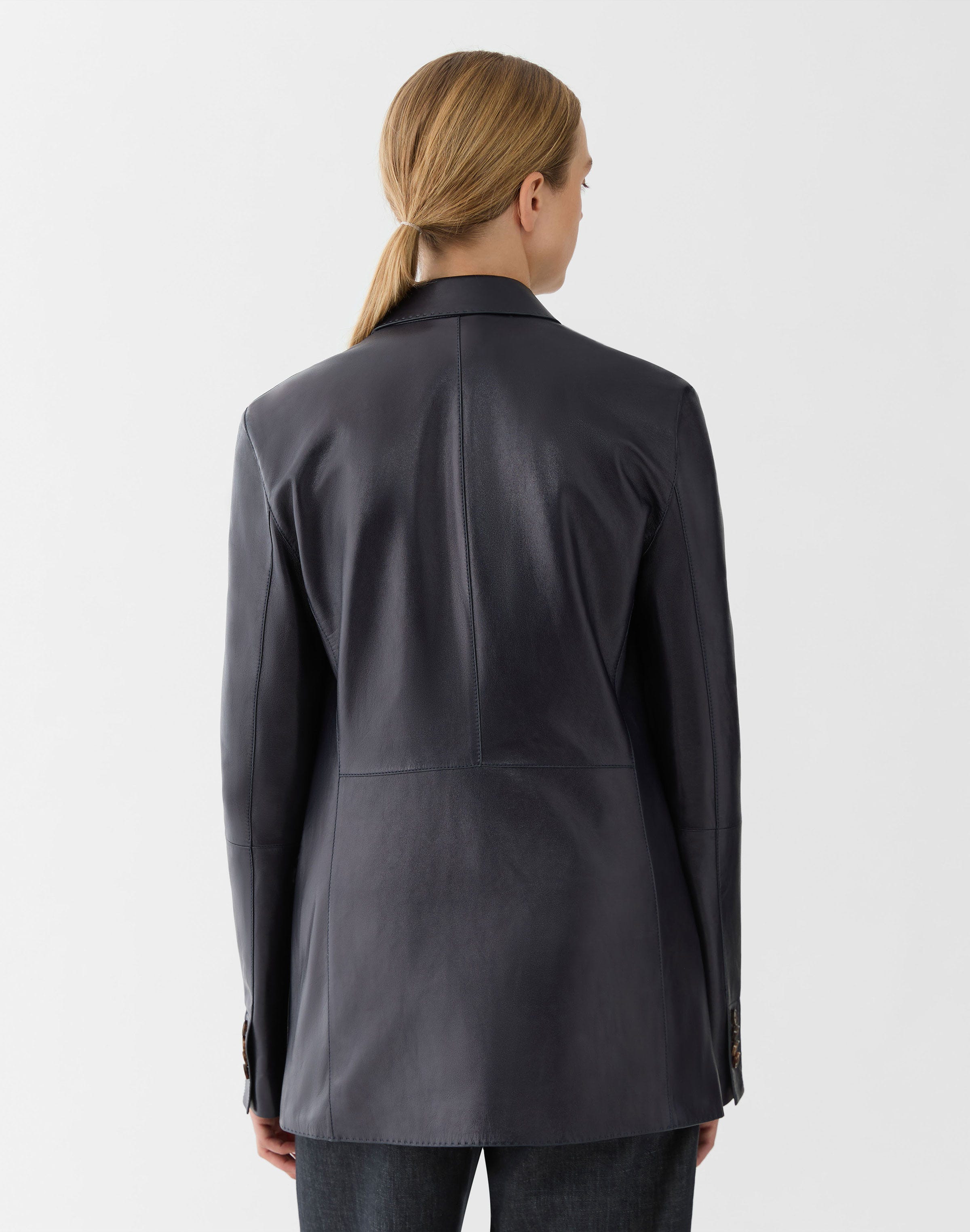 Plus-Size Nappa Leather Three Pocket Blazer