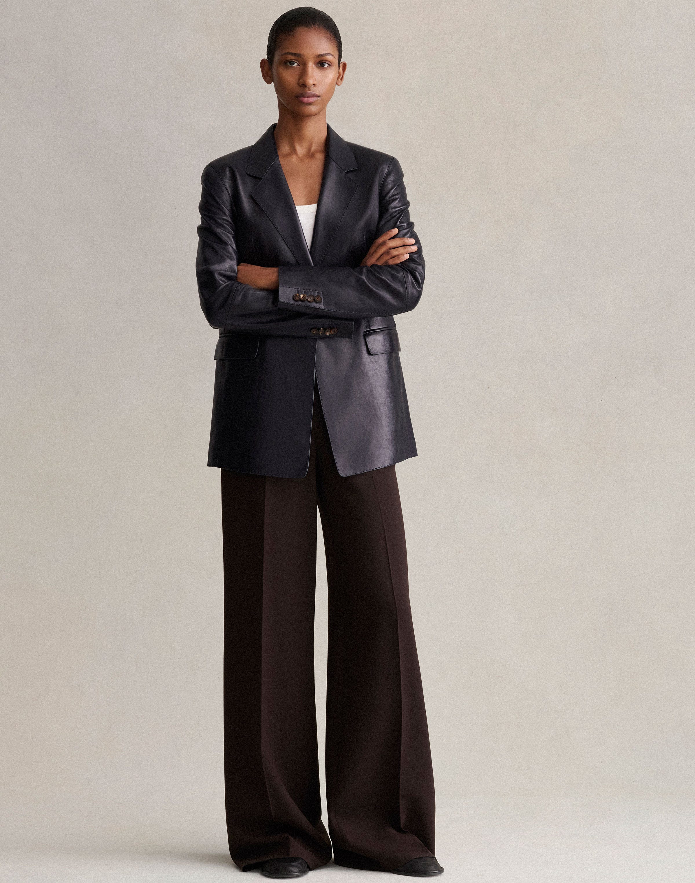 Plus-Size Nappa Leather Three Pocket Blazer