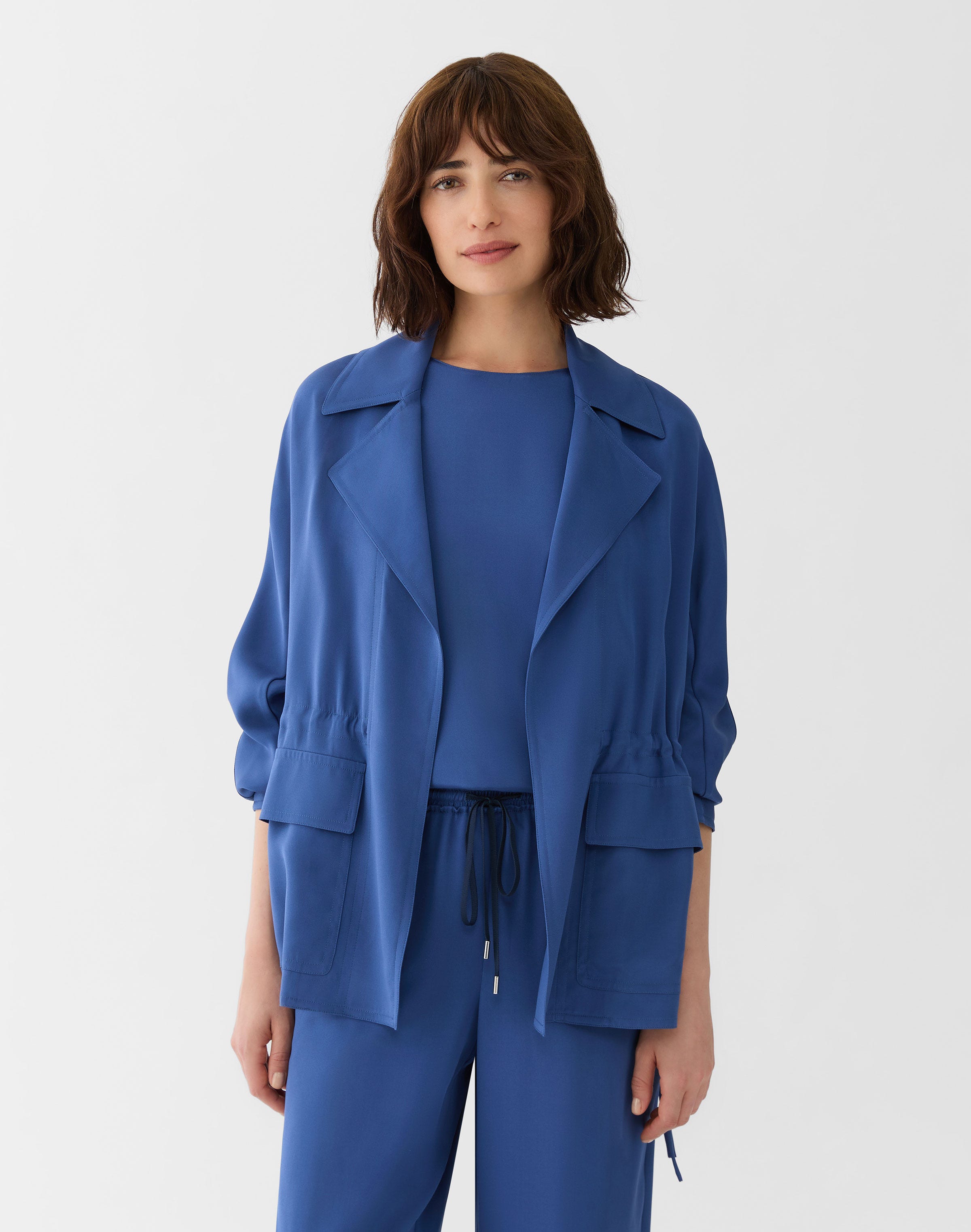 Plus-Size Organic Silk Stretch Georgette Gathered Waist Jacket