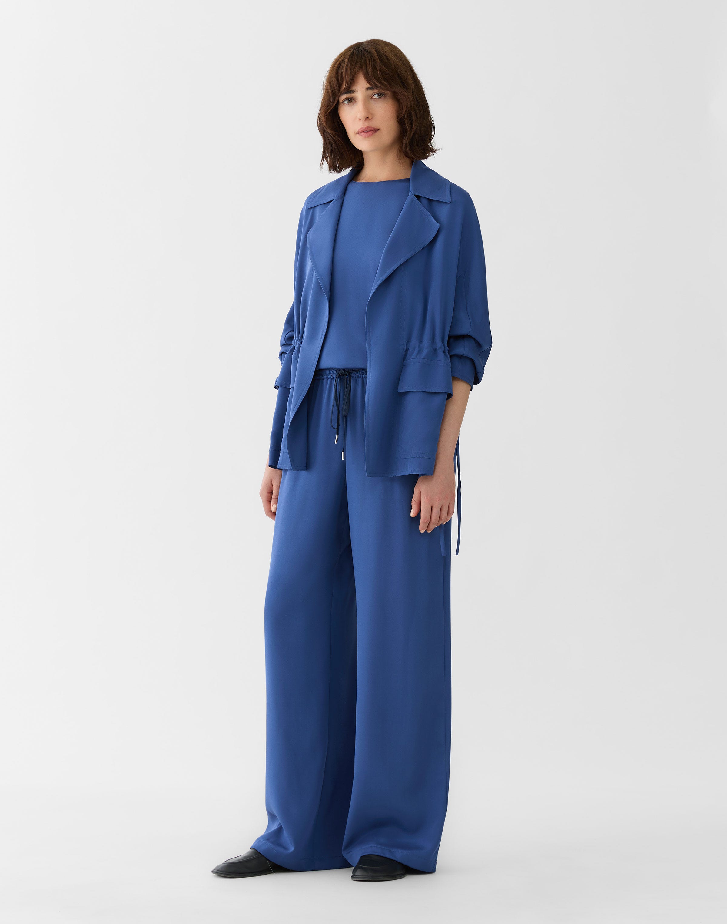 Plus-Size Organic Silk Stretch Georgette Gathered Waist Jacket