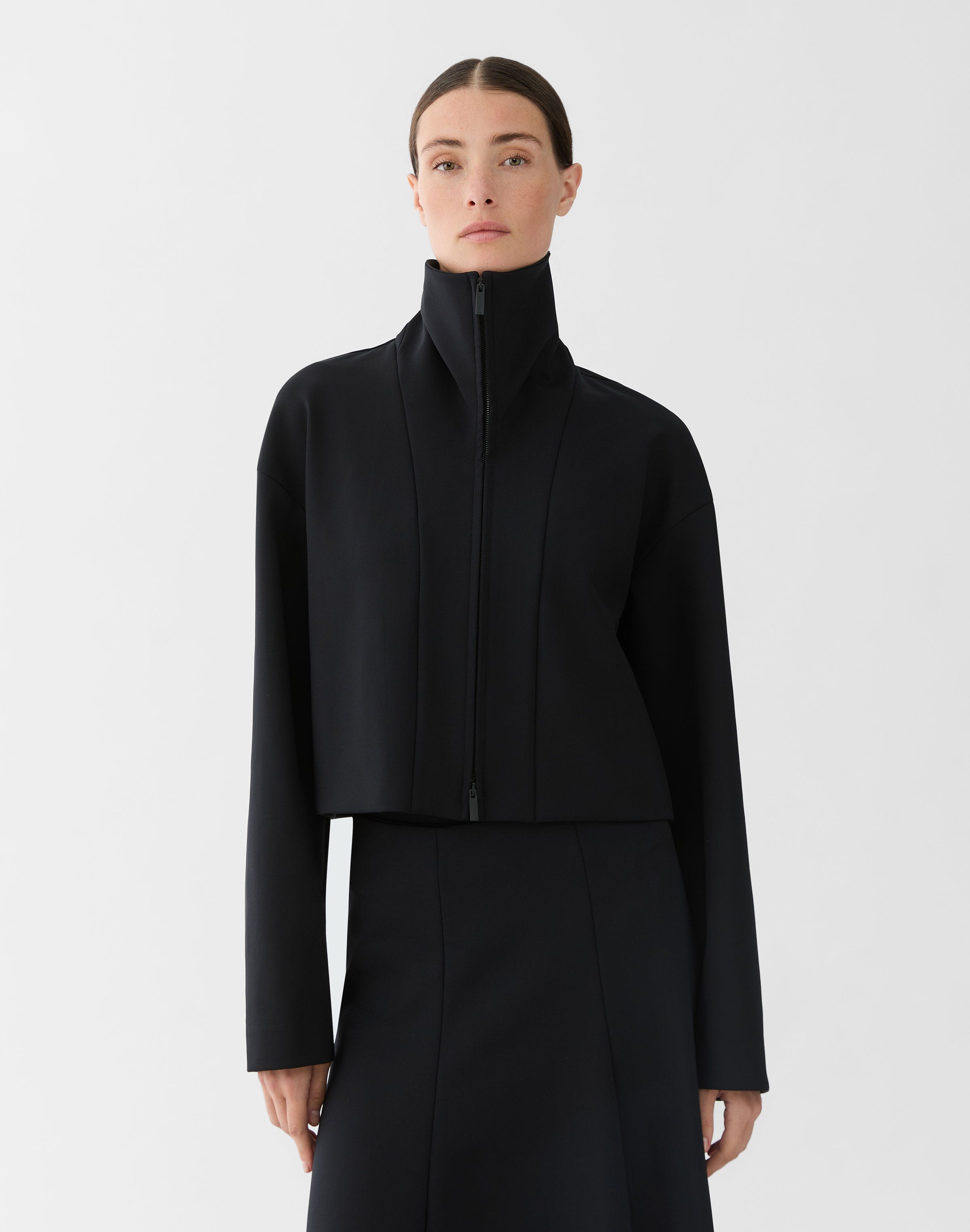 Plus-Size Scuba Zip Front Short Jacket