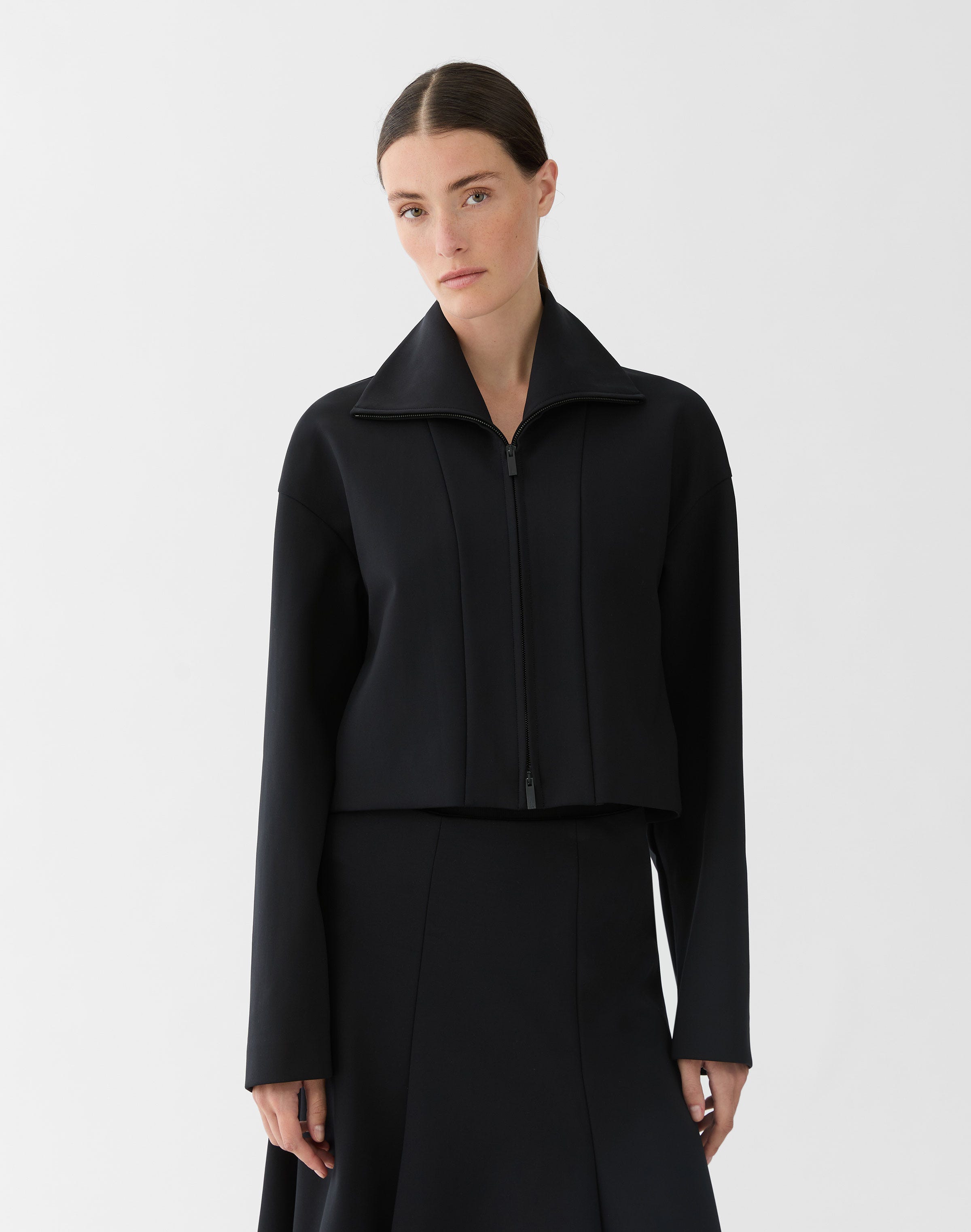 Plus-Size Scuba Zip Front Short Jacket