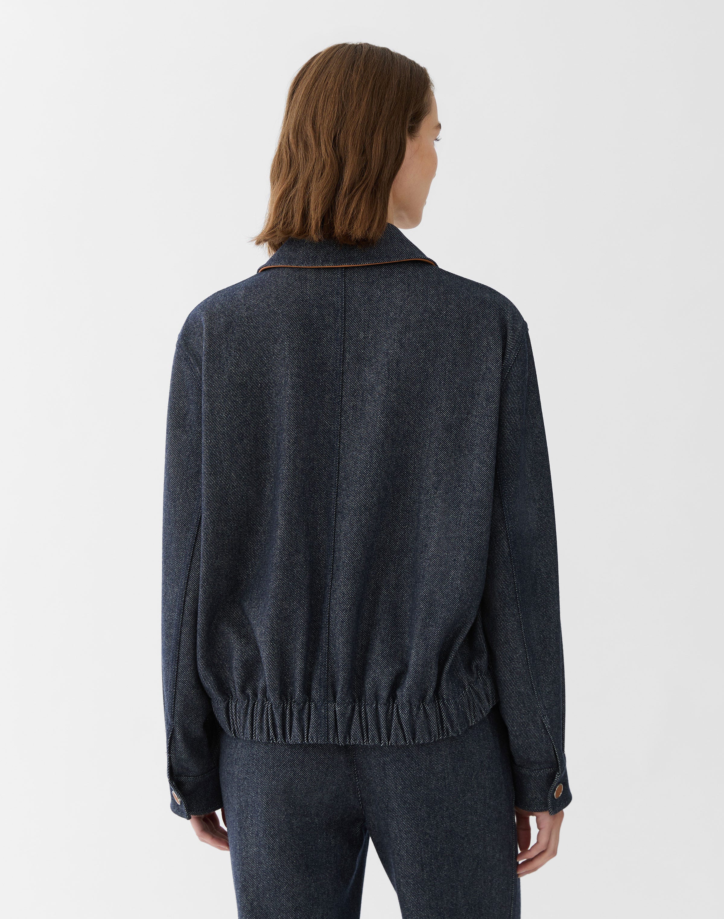 Denim-Effect Wool Twill Bomber Jacket