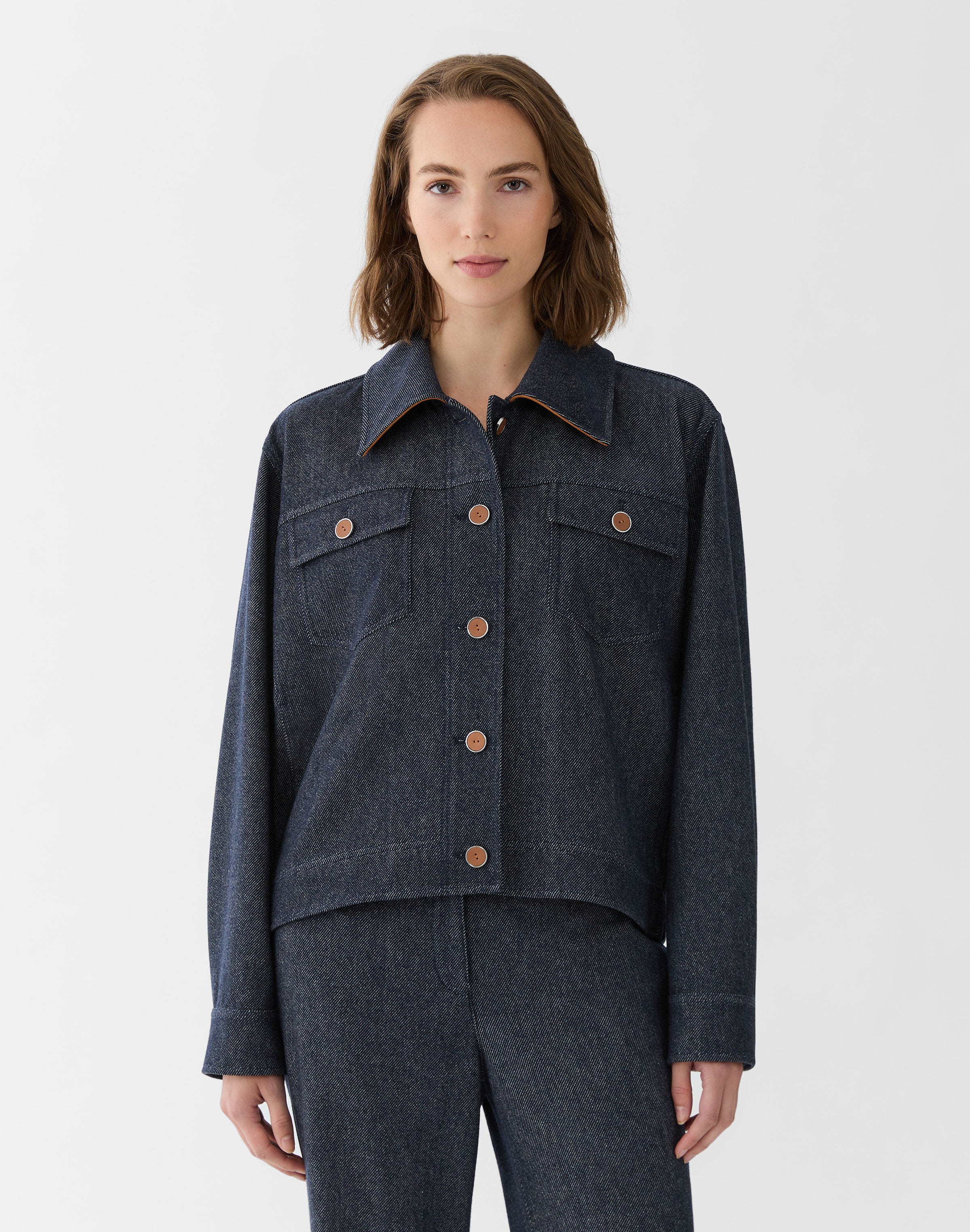 Denim-Effect Wool Twill Bomber Jacket
