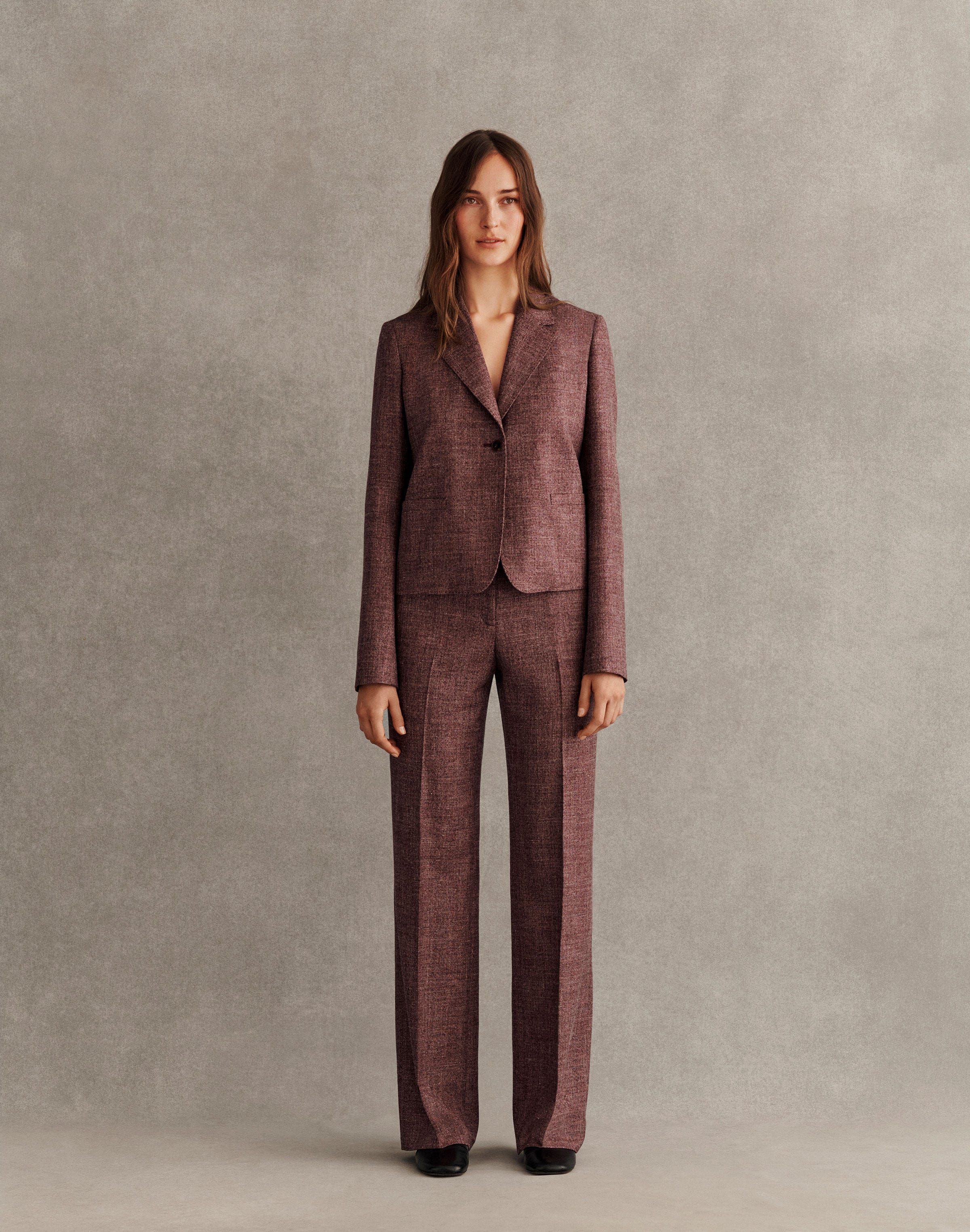 Petite Wool Mouliné Gates Straight Pant