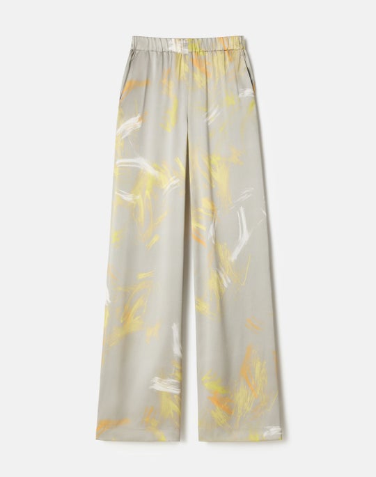Pastel Smudge Print Silk Satin Riverside Pant