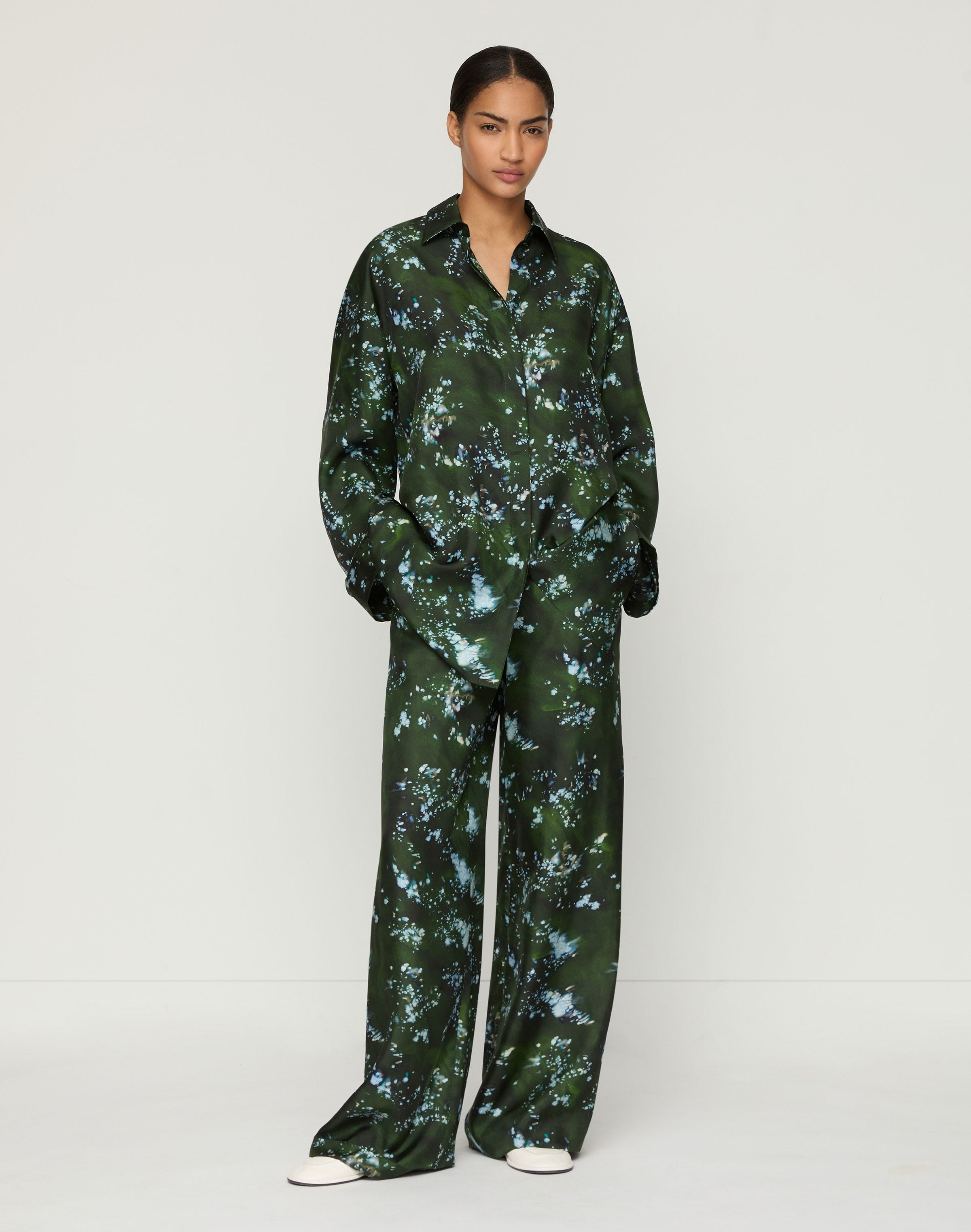 Splattered Glaze Print Silk Twill Riverside Pant