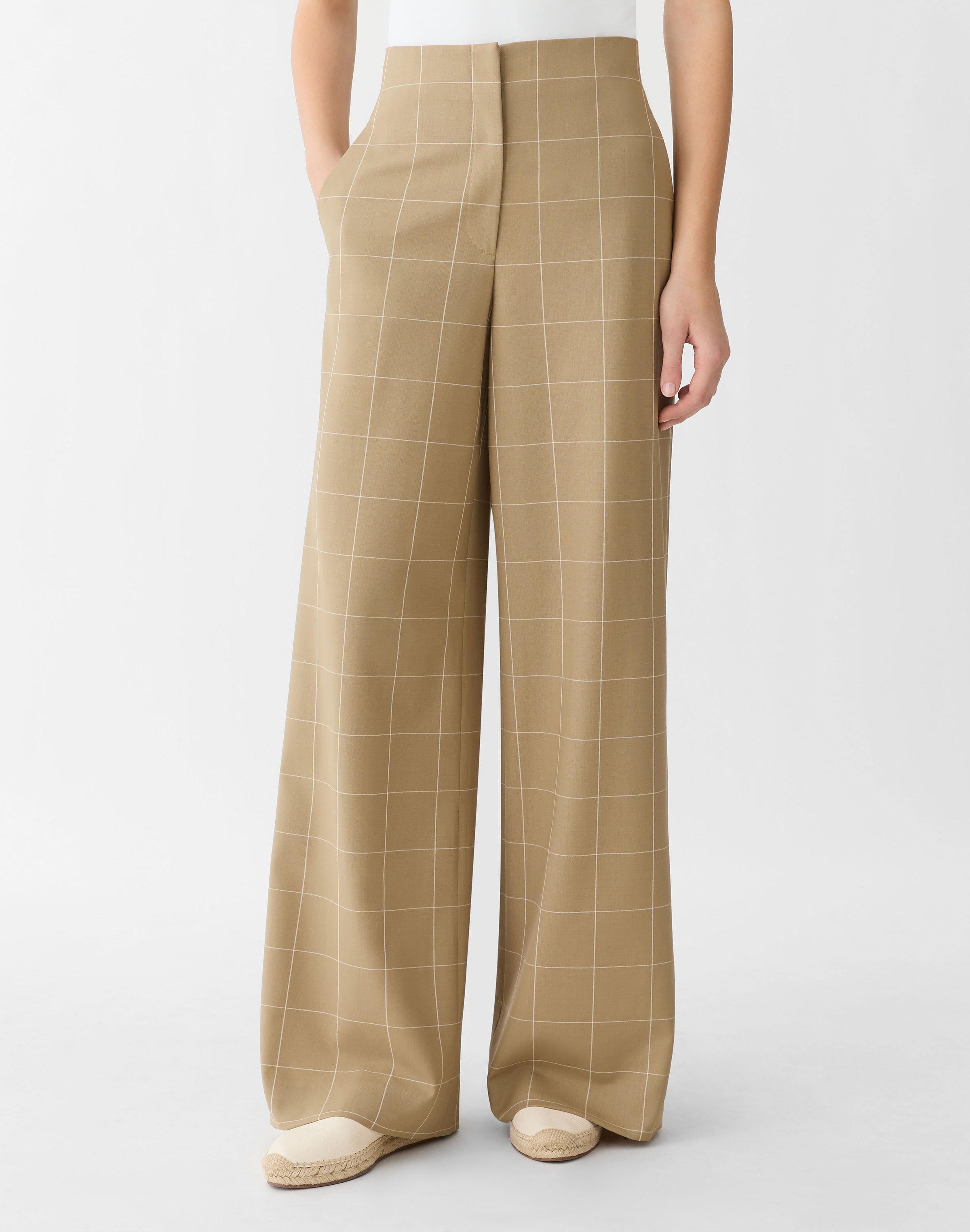 Garden Grid Tropical Wool Thames Wide Leg Pant