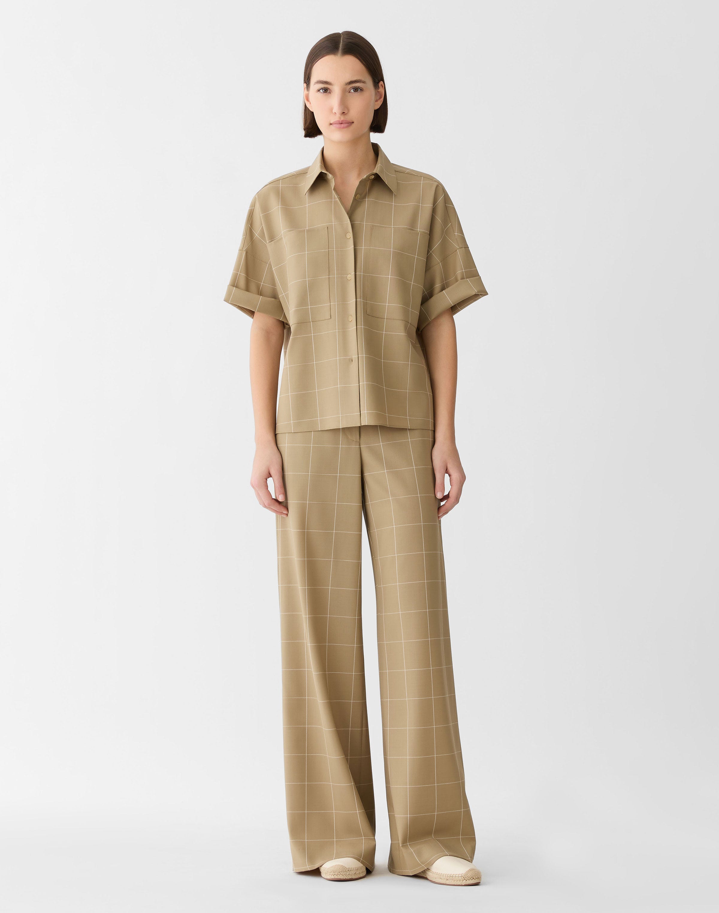 Garden Grid Tropical Wool Thames Wide Leg Pant