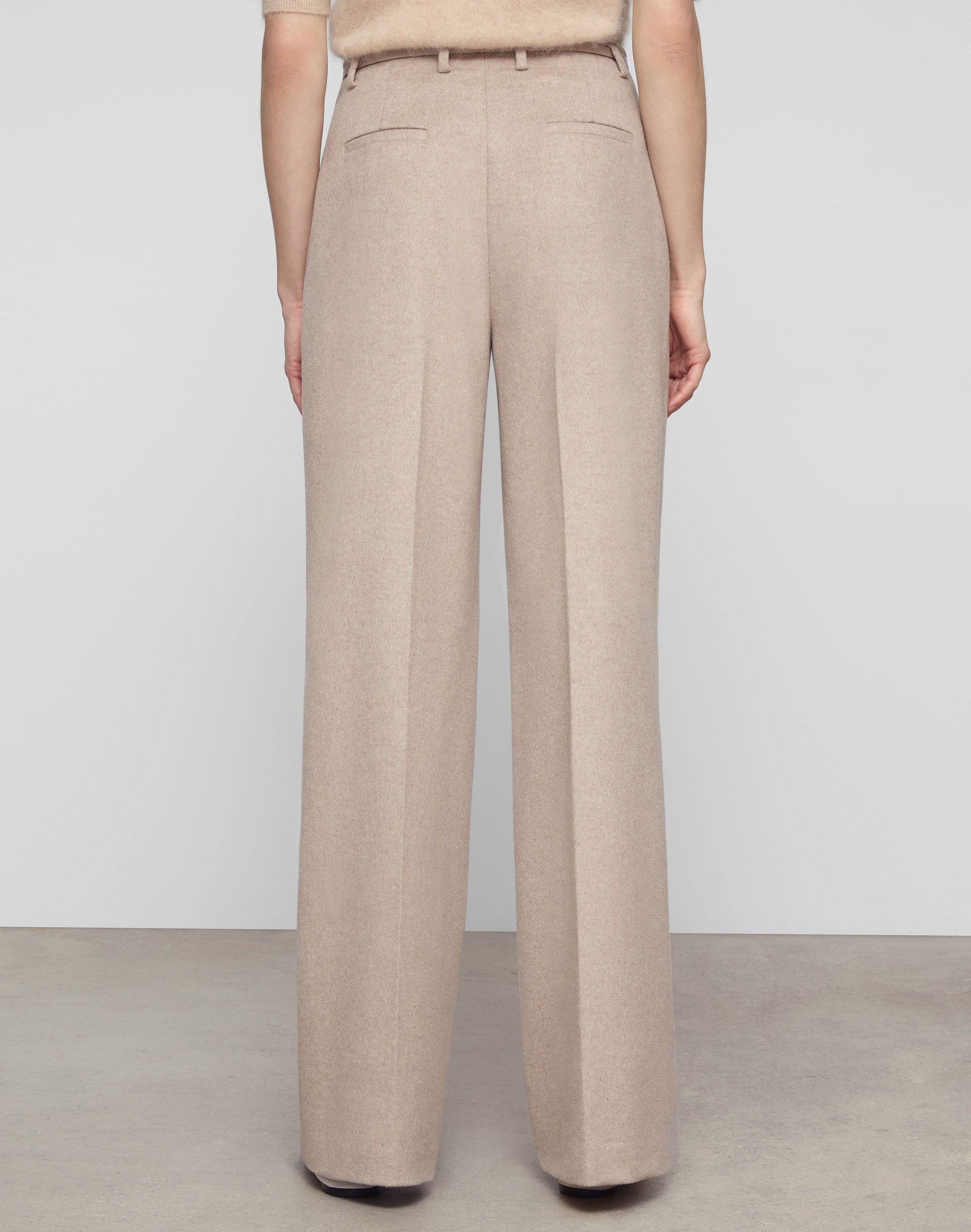 Brushed Wool-Cashmere Flannel Clark Wide Leg Pant