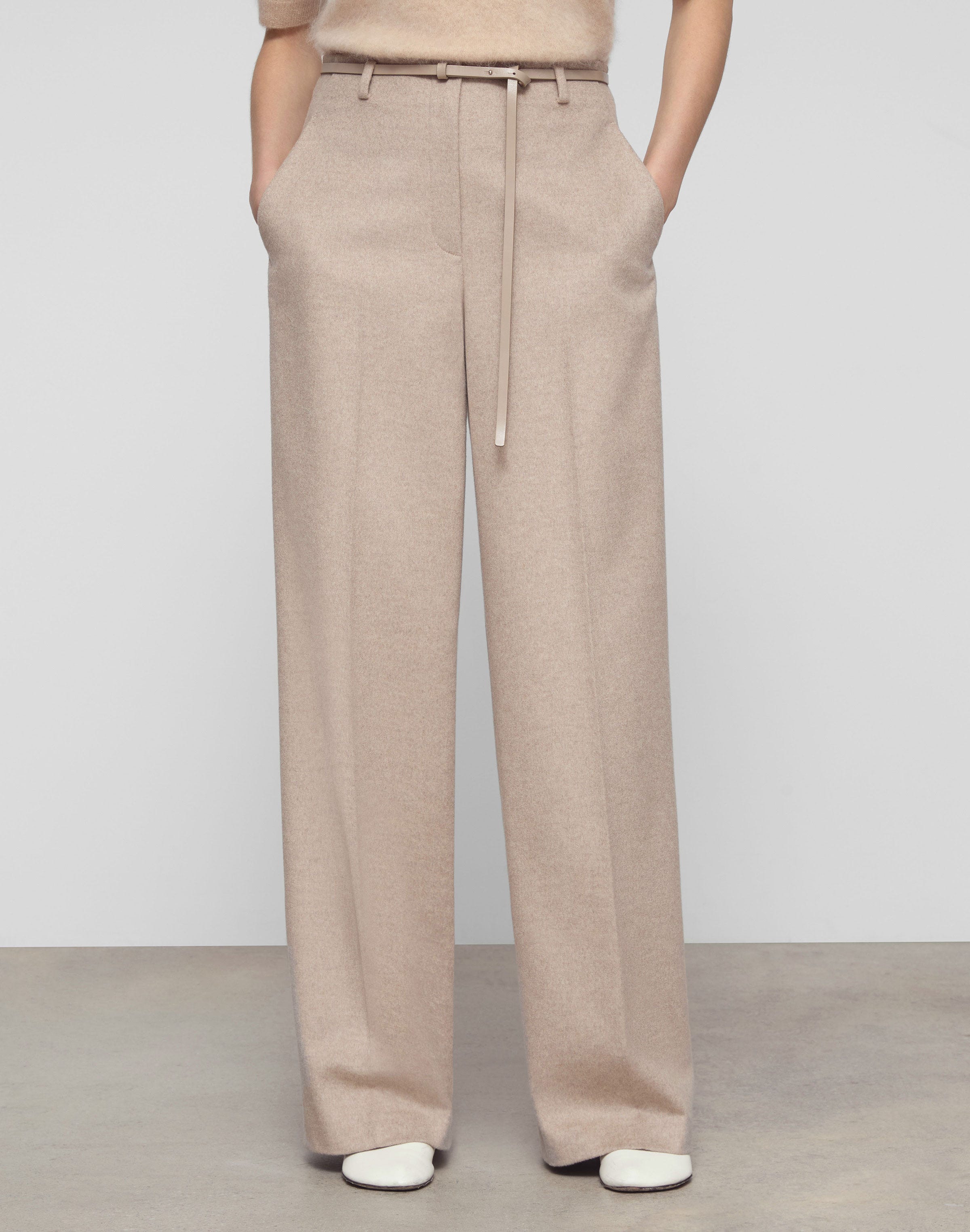 Brushed Wool-Cashmere Flannel Clark Wide Leg Pant