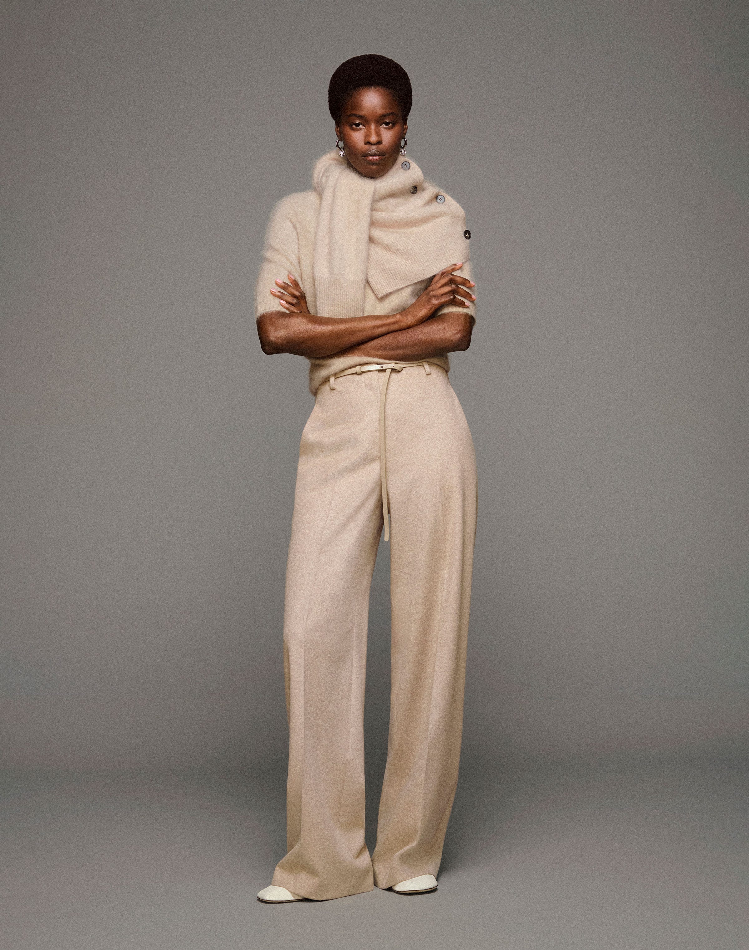 Brushed Wool-Cashmere Flannel Clark Wide Leg Pant