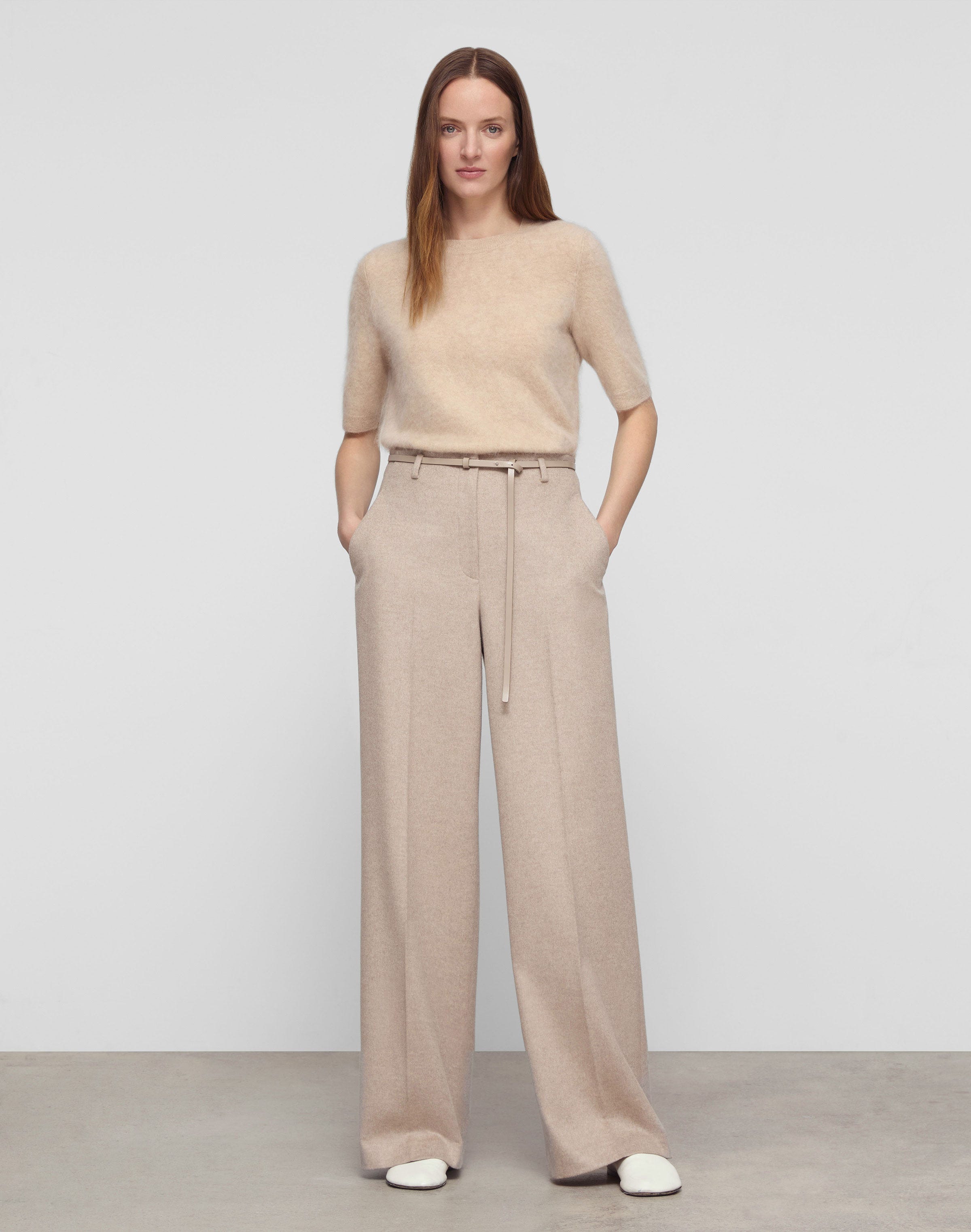 Brushed Wool-Cashmere Flannel Clark Wide Leg Pant