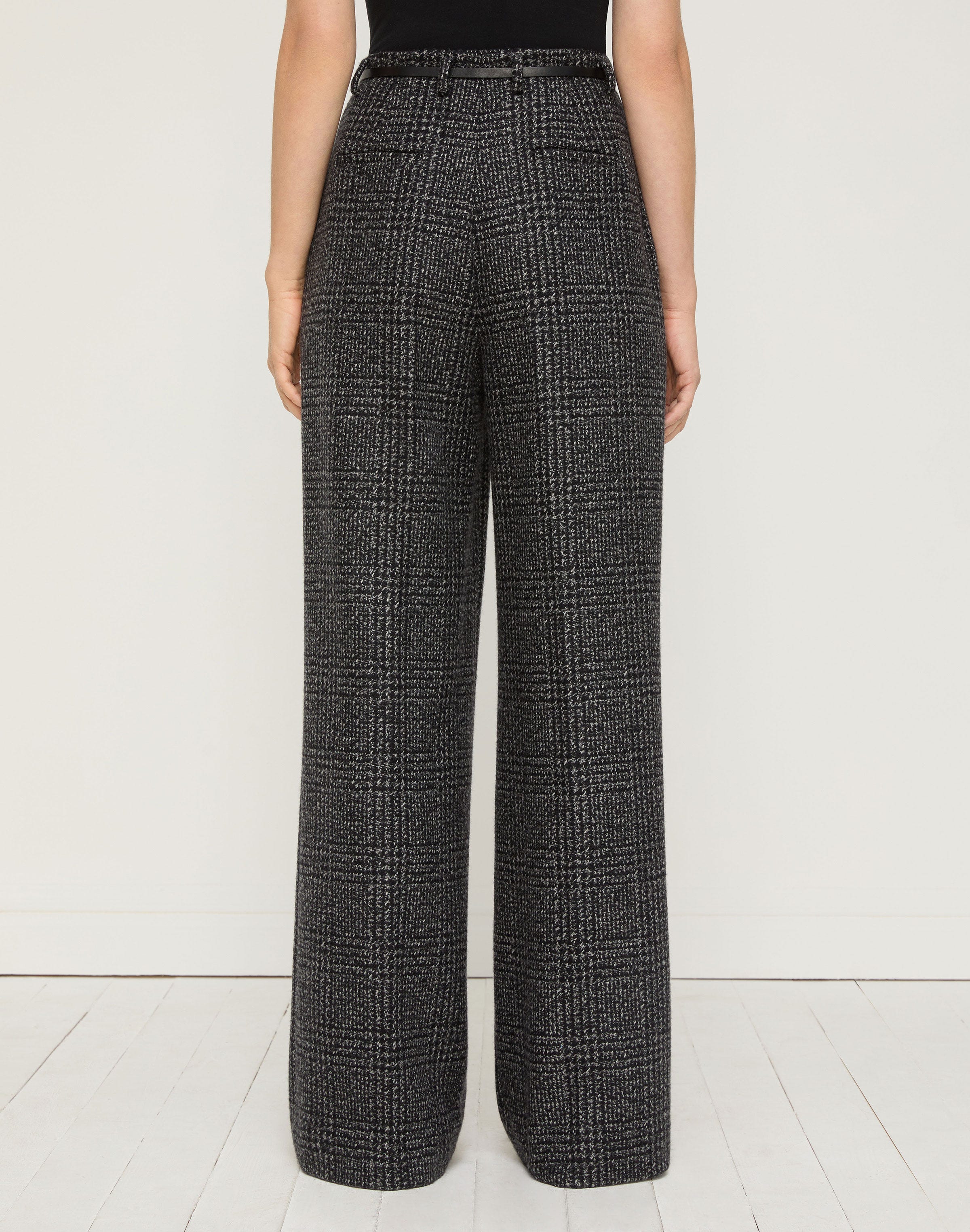 Plaid Wool-Cashmere Mouliné Clark Wide Leg Pant